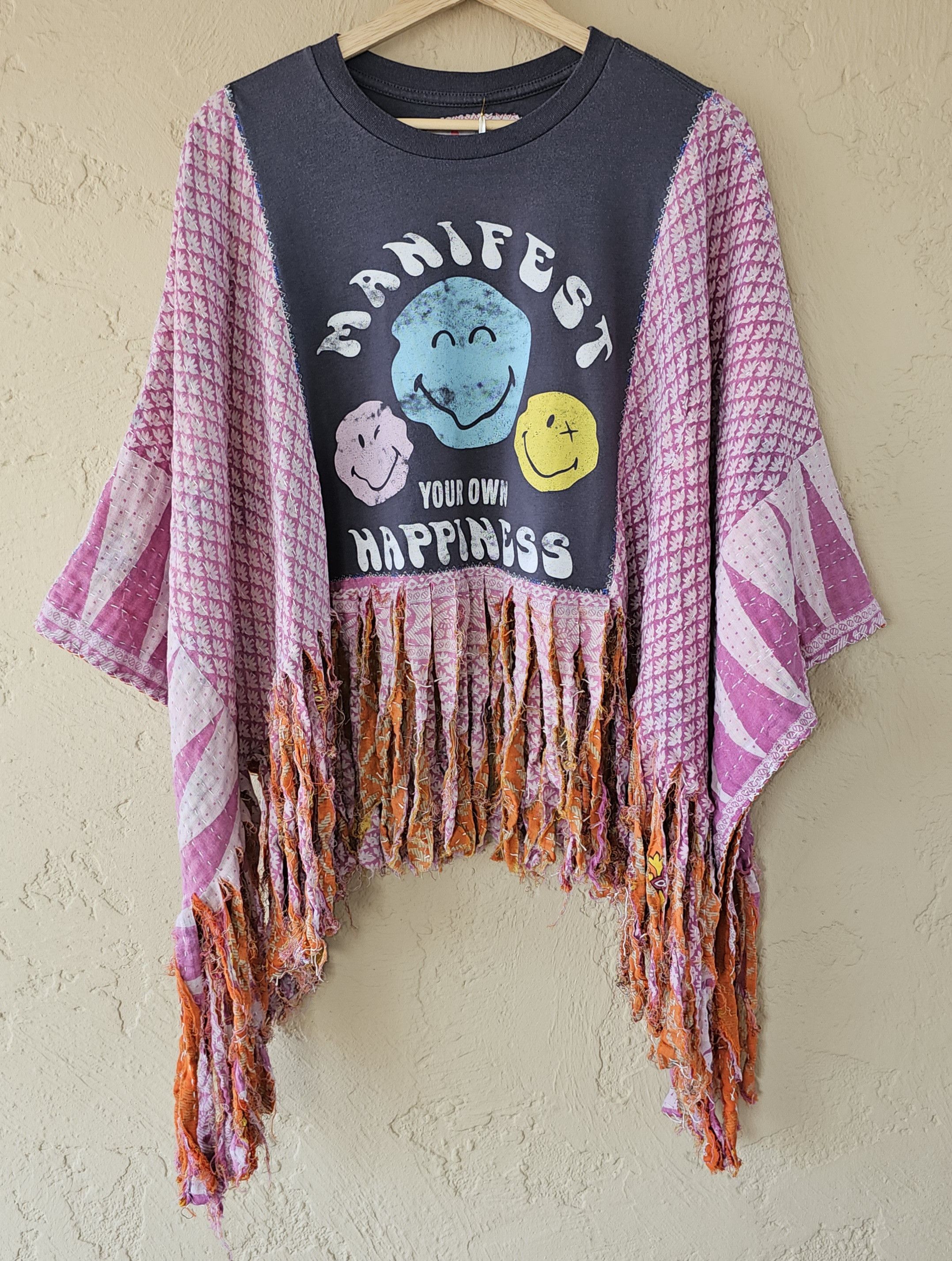 NWT Peacenik Happiness KANTHA Upcycled Poncho BoHo Top Shirt