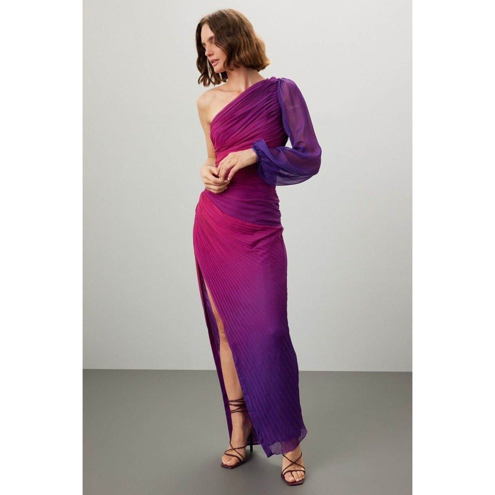 Rococo Sand ROCOCO SAND One Shoulder Purple Pleated Ombré Dress XS Size XS / US 0-2 / IT 36-38 - 1 Thumbnail