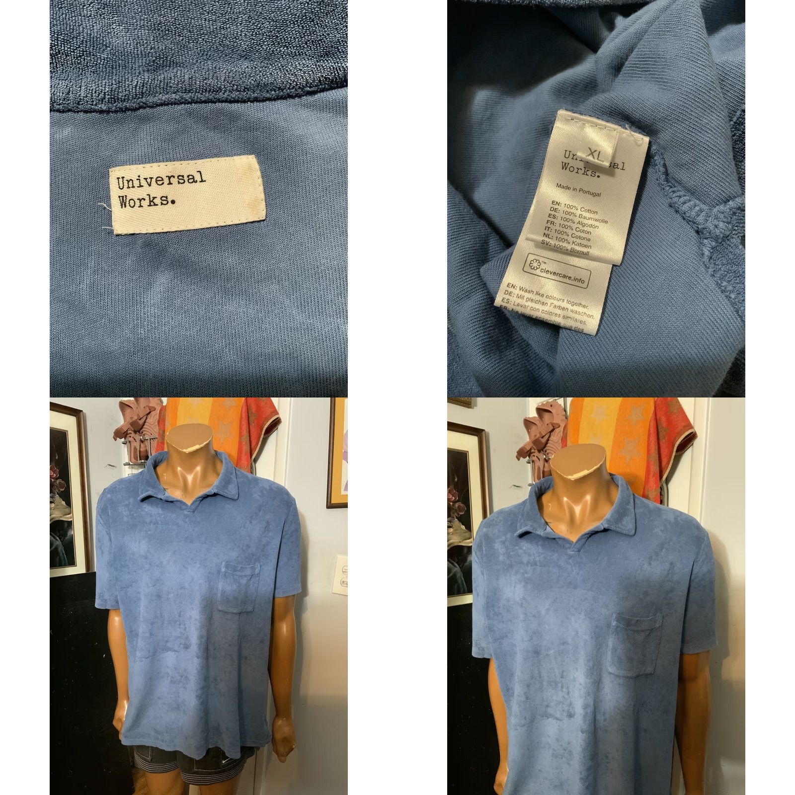 Universal Works VINTAGE Universal Works Polo Shirt XL Men Blue Open Collar Terry Fleece S/S Vacation University Theme Mens Size US XL / EU 56 / 4 - 8 Thumbnail