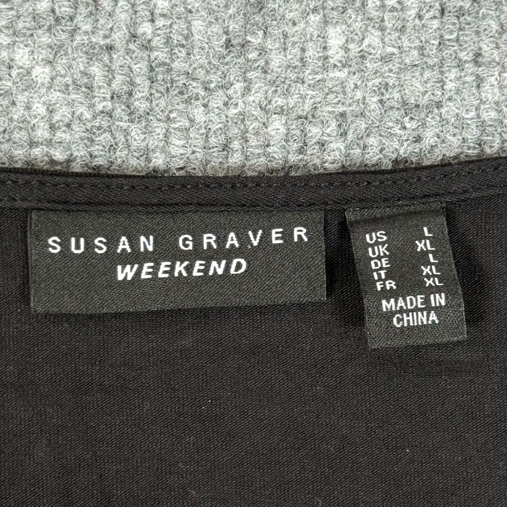 Vintage Susan Graver Weekend Tunic Top Black 3/4 Sleeve Rhinestone V-Neck Animal Print Relaxed XXL? Size L / US 10 / IT 46 - 5 Thumbnail