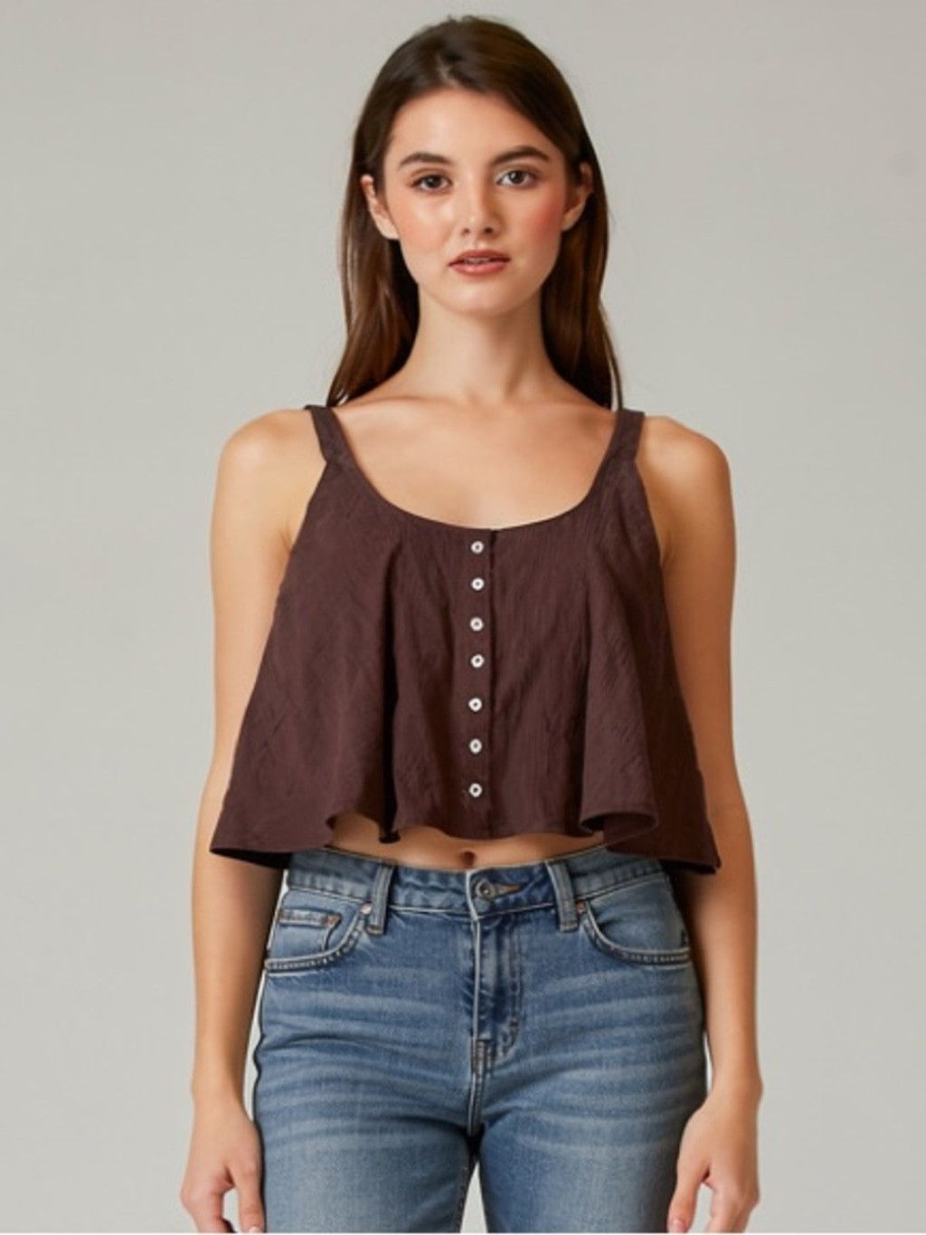 Zara ZARA XXL Brown Textured Cotton Crop TankTop Boho Cottagecore Size S / US 4 / IT 40 - 1 Thumbnail