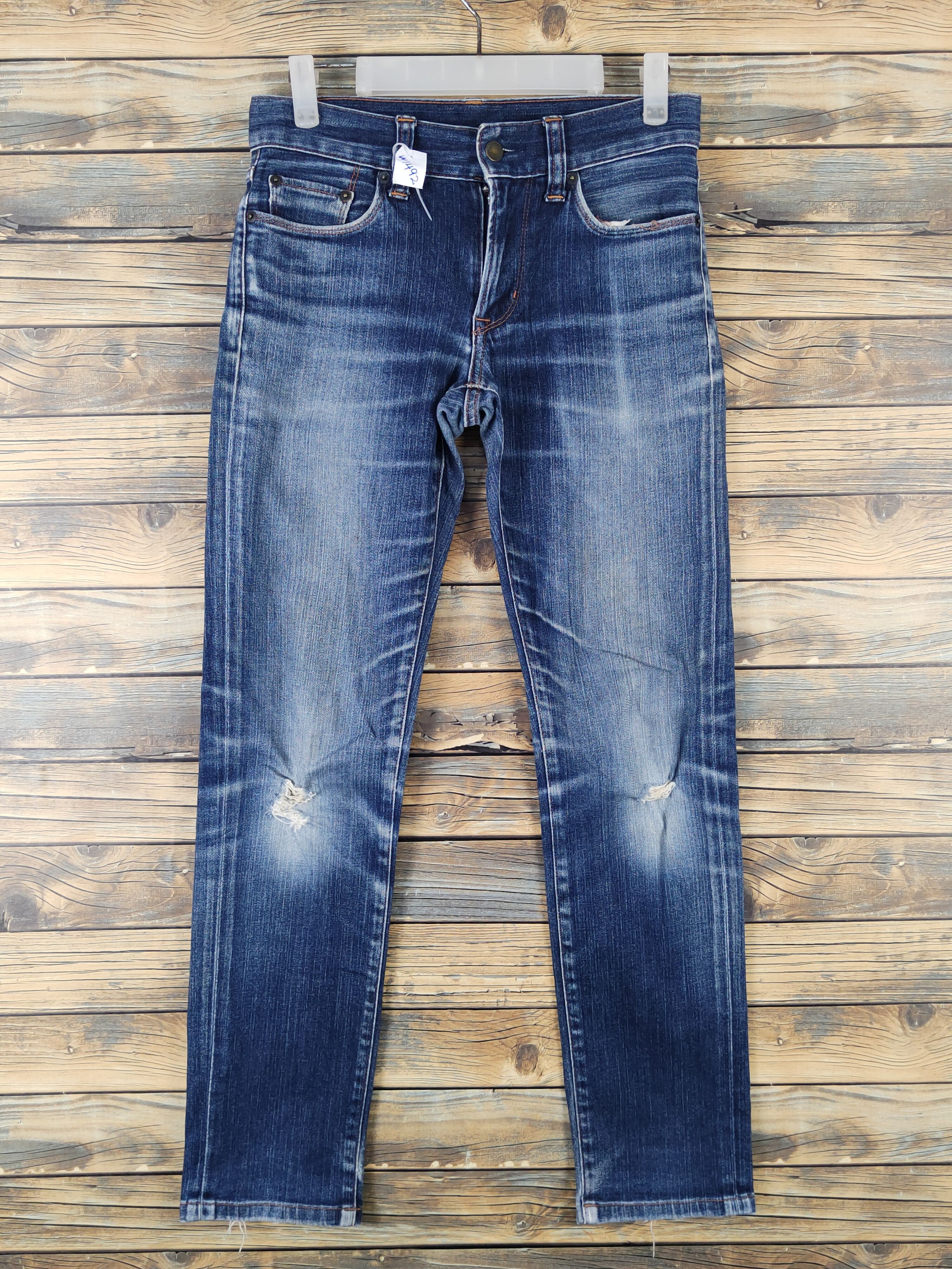 Japanese Brand Uniqlo Dark Blue Distressed Ripped denim Jeans #W1492 Size US 29 - 1 Thumbnail
