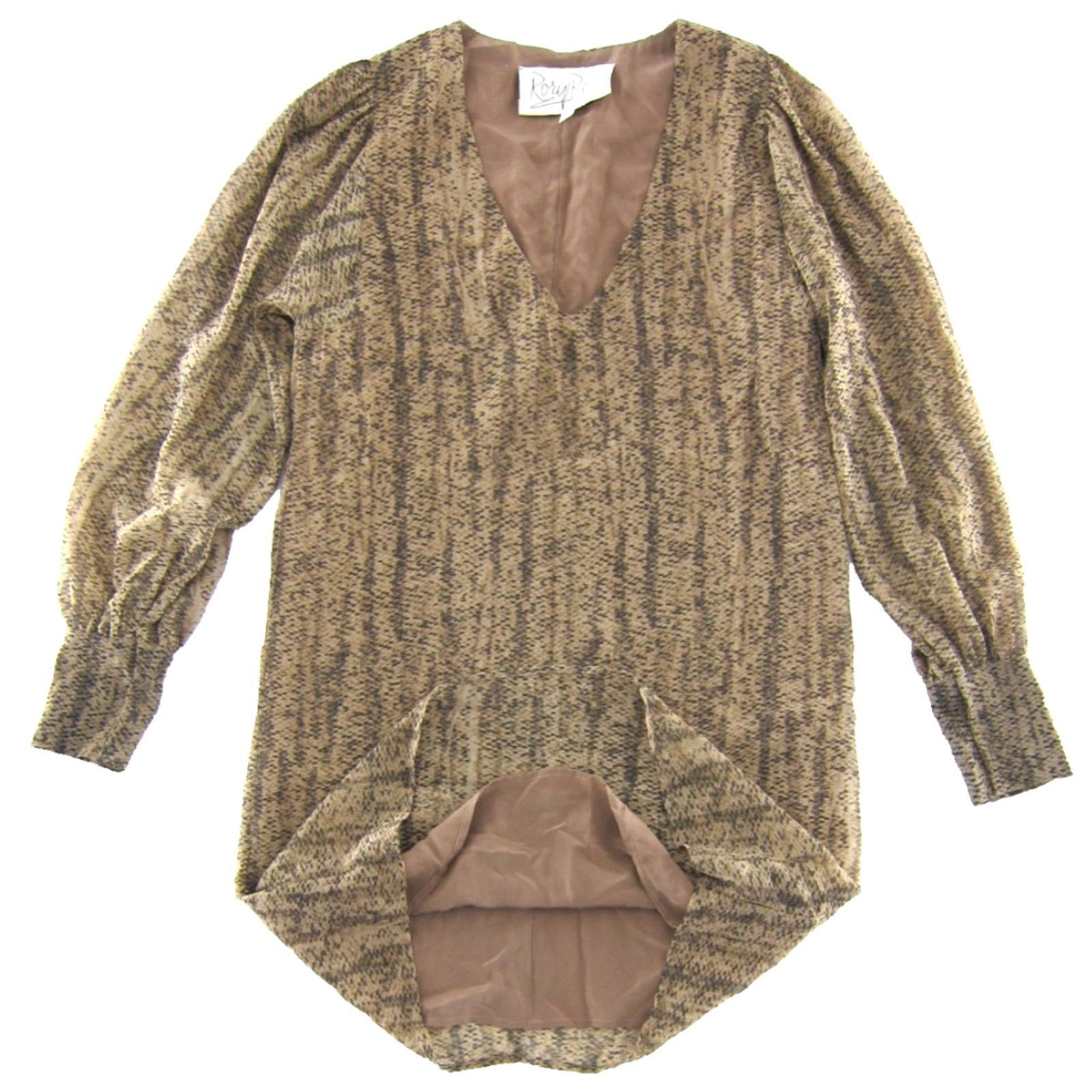 Vintage Rory Beca Brown Snakeskin Print Silky Shift Tunic Dress Long Sleeve V-Neck Small Size S / US 4 / IT 40 - 5 Thumbnail