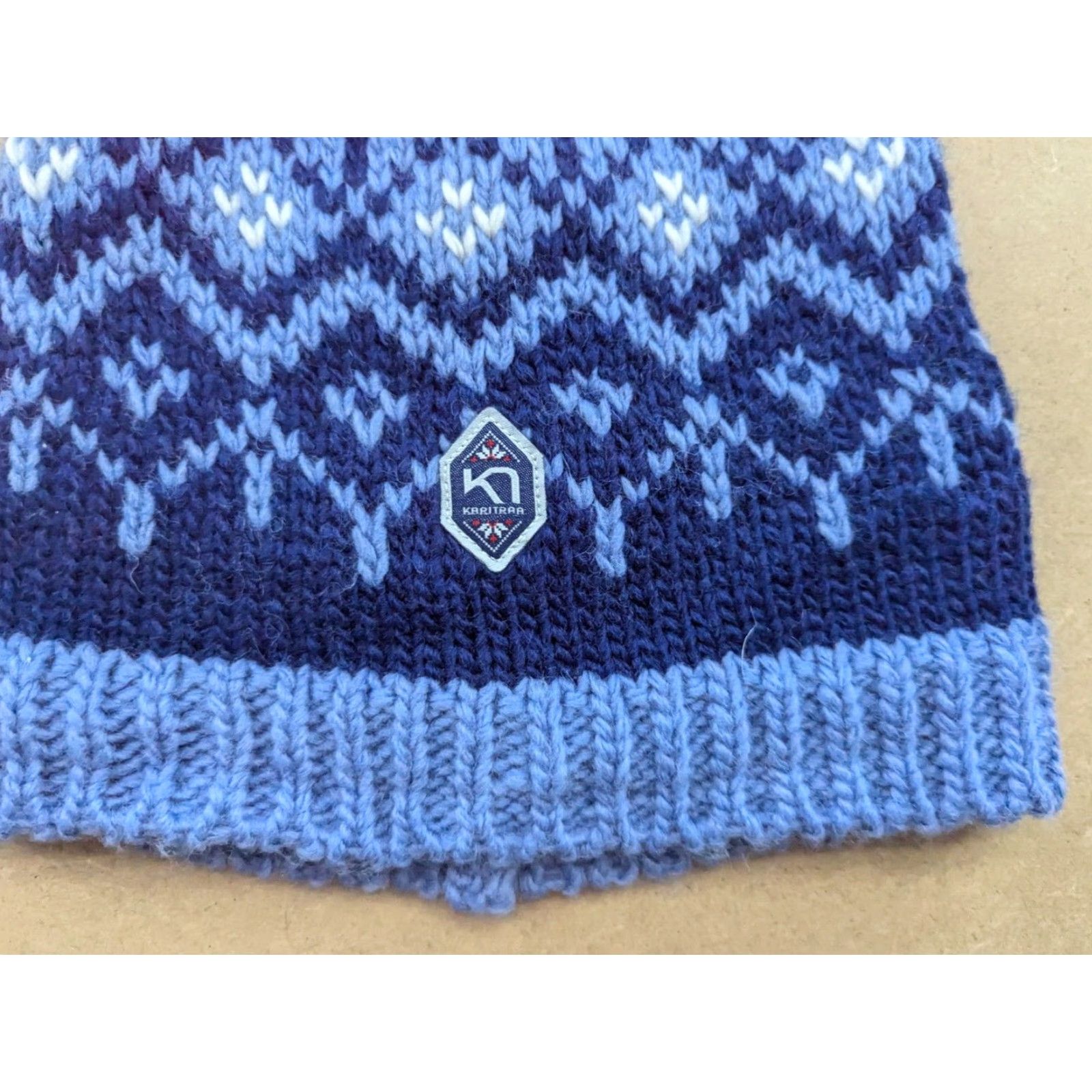 Vintage Kari Traa Beanie Hat Womens One Size Wool Blend Blue Lined Pom Pom Fair Isle Size ONE SIZE - 3 Thumbnail