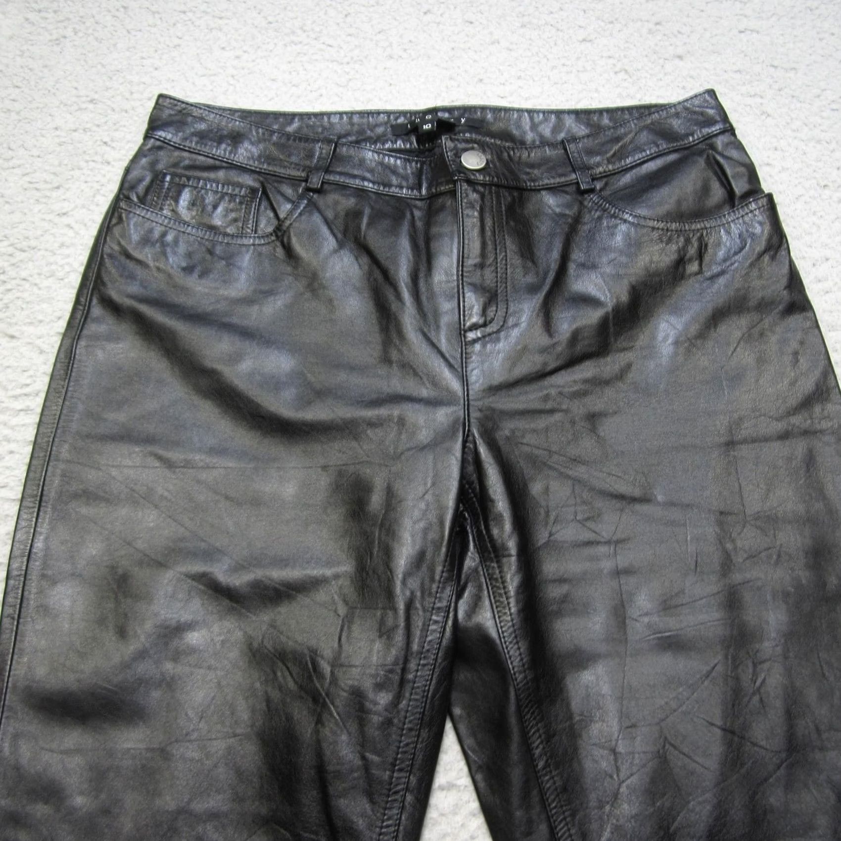 Theory Theory Womens Black Leather Bootcut Pants 10 Lined 5-Pocket Zip Fly J409254 Size 32" / US 10 / IT 46 - 2 Thumbnail