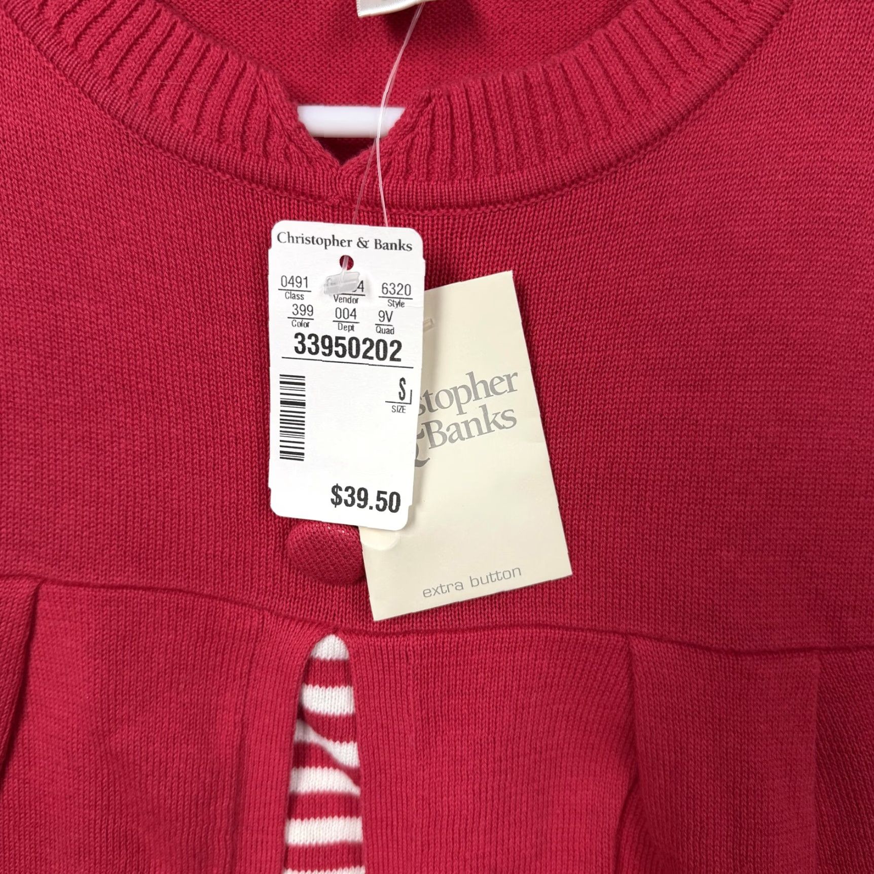 Vintage Christopher & Banks Cardigan Sweater Womens S Red Pleated Striped NWT Size S / US 4 / IT 40 - 2 Thumbnail