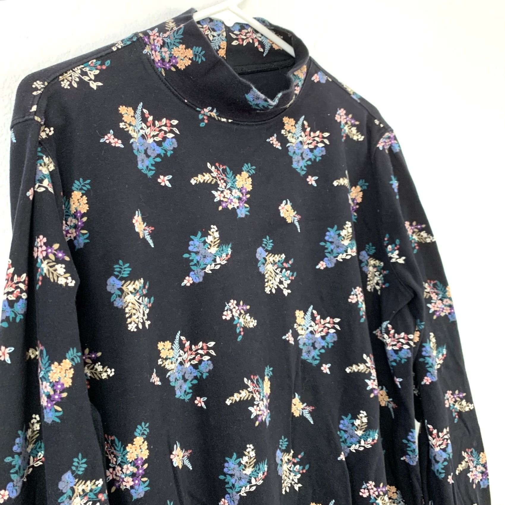 Lands' End Lands' End Floral Black Overall Print Mockneck Shirt XL 18 Womens Plus Turtle Neck 100% Cotton Long Sleeve Vintage? Size XXL / US 16-18 / IT 52-54 - 3 Thumbnail