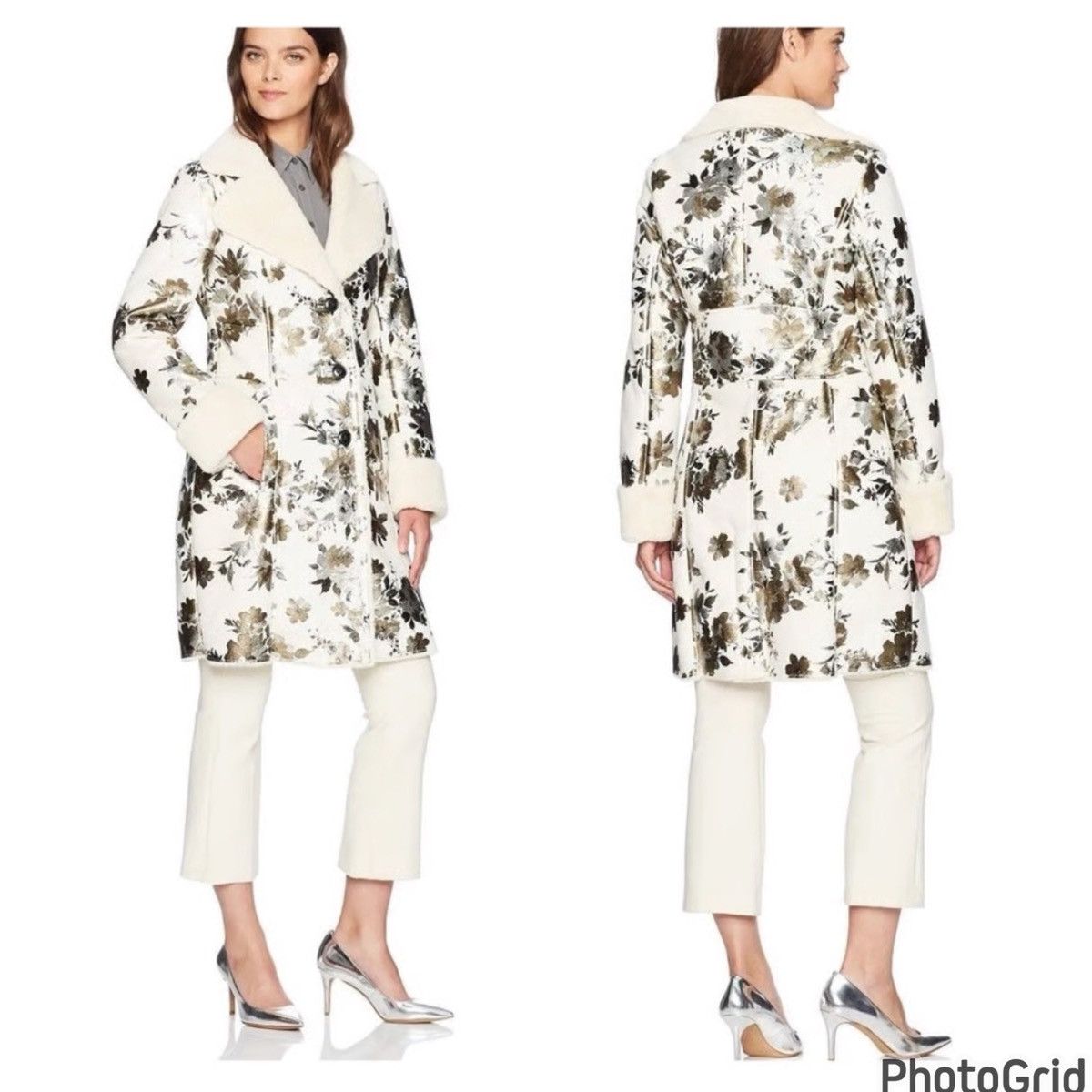 Boston Proper Boston Proper Shearling Shimmer Floral Faux Suede Coat Size S / US 4 / IT 40 - 1 Thumbnail