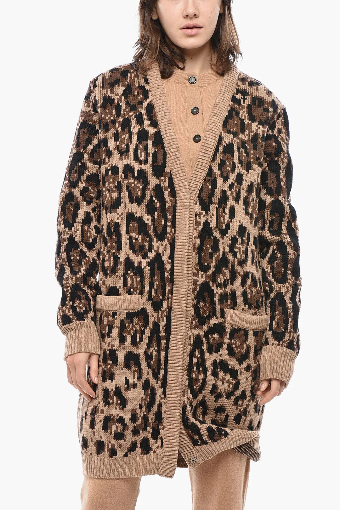 Dolce & Gabbana og1mm0426 Mixed Cashmere Animal-Print Cardigan in Brown Size S / US 4 / IT 40 - 1 Thumbnail