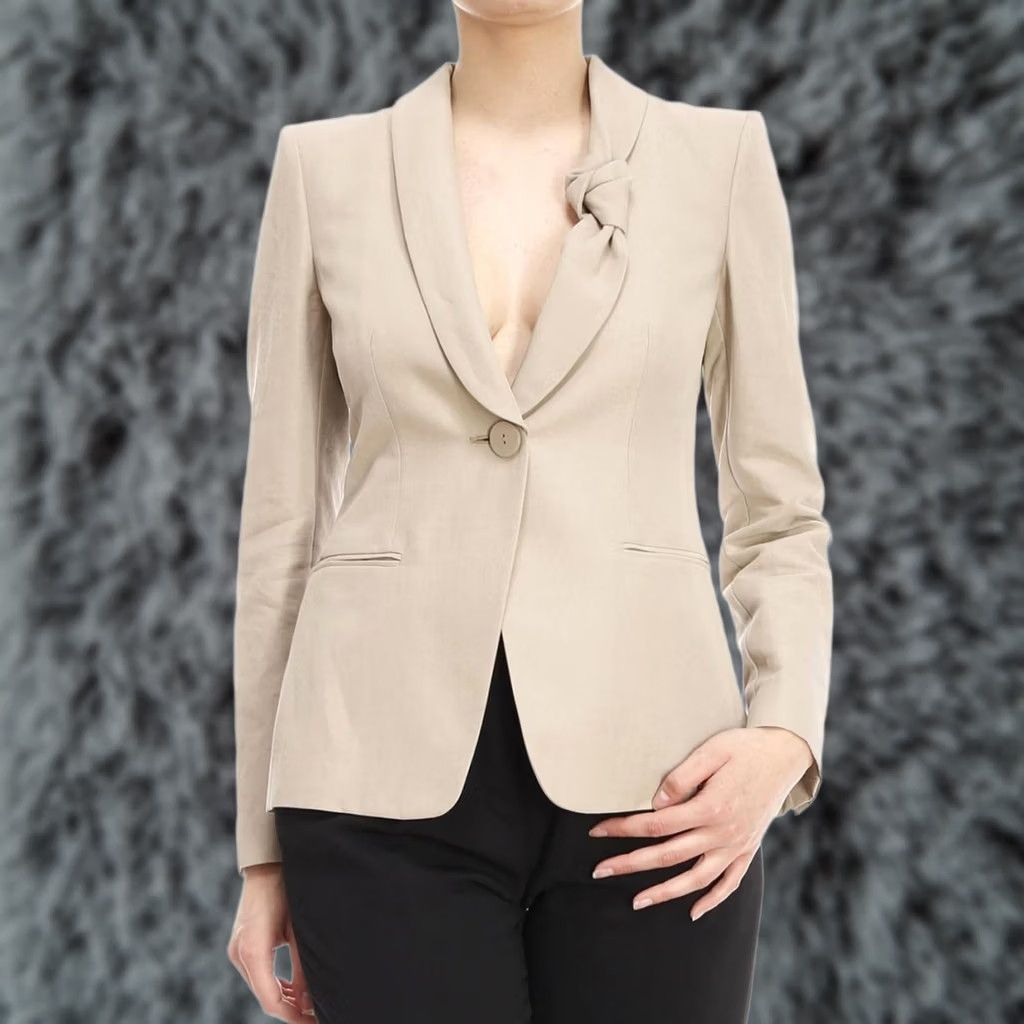 Giorgio Armani Giorgio Armani Blazer Womens Jacket Linen Blend Beige Knot Lapel One-Button Regular 42 Size Size M / US 6-8 / IT 42-44 - 1 Thumbnail