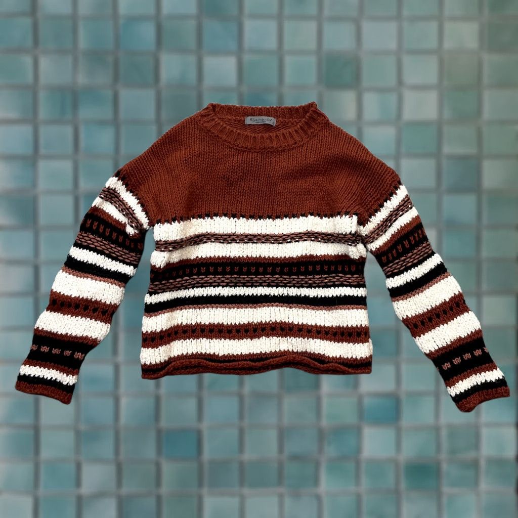 Anthropologie Anthropologie Sweater Womens Small Brown Stripe Cropped Fisherman Knit Size S / US 4 / IT 40 - 1 Thumbnail