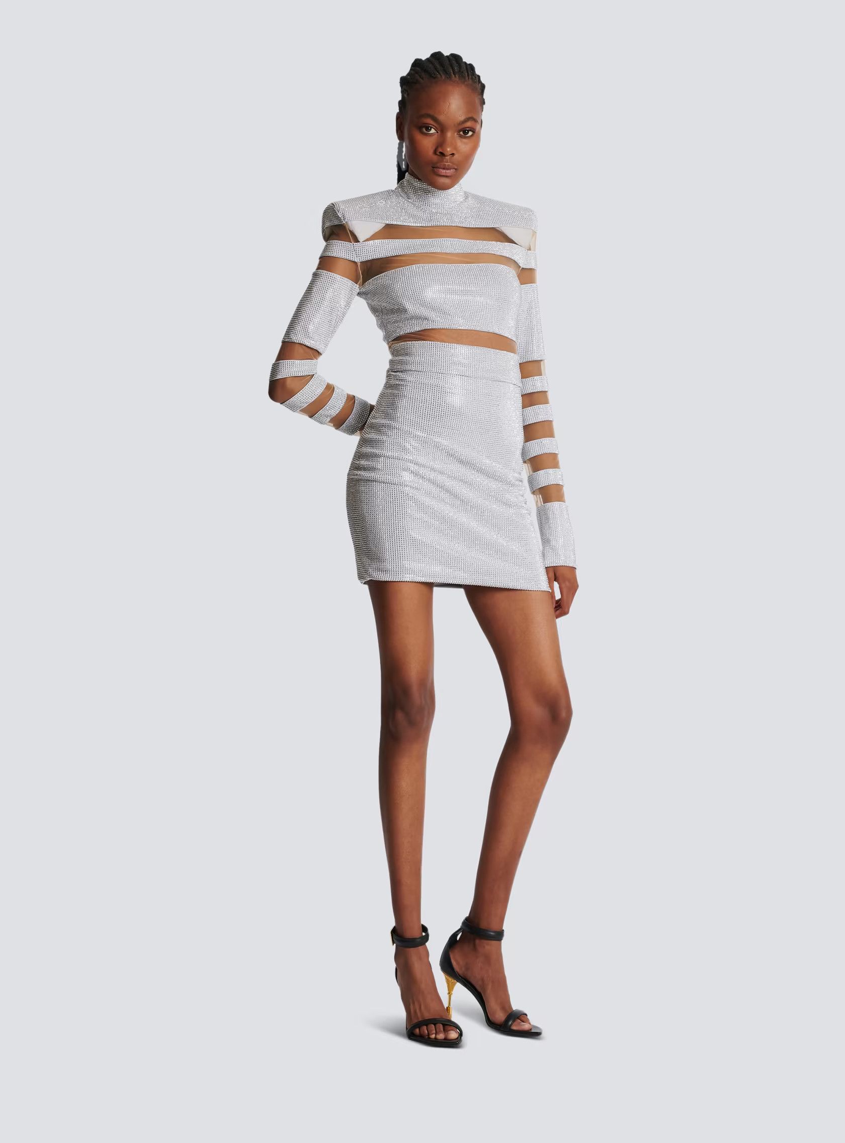 Balmain o1s1rm0624 Crop Top in Silver Size M / US 6-8 / IT 42-44 - 3 Thumbnail