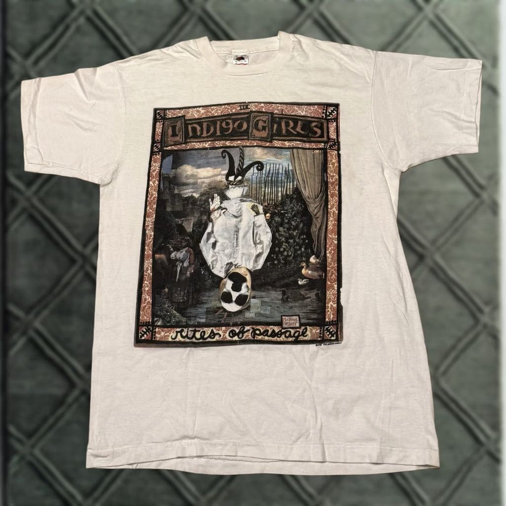 Fruit Of The Loom VINTAGE Indigo Girls Rites Of Passage Shirt XL 1990s 90s Music Band T-Shirt Fruit of the Loom White Crew Neck Short Sleeve Mens Size US L / EU 52-54 / 3 - 1 Thumbnail