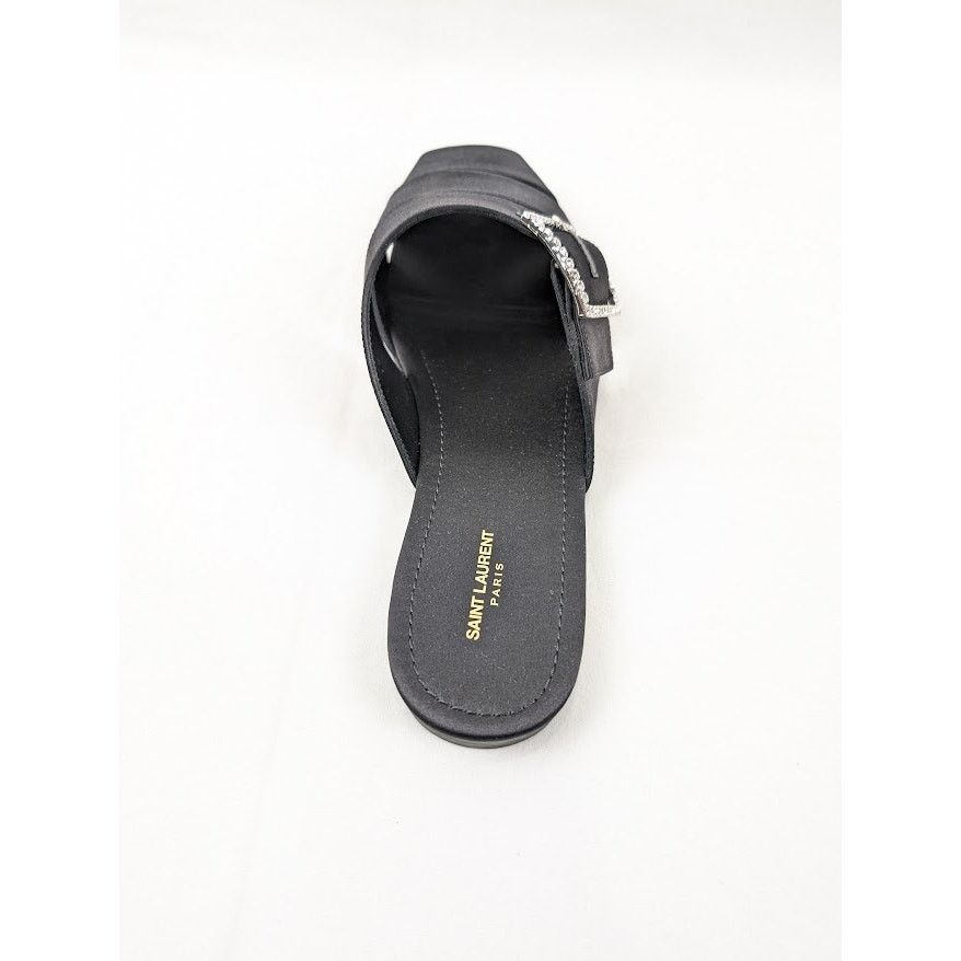 Saint Laurent Paris o1rshd1 Jacques Slide Strass Crepe Satin Sandal in Nero Size US 9 / EU 42 - 13 Thumbnail
