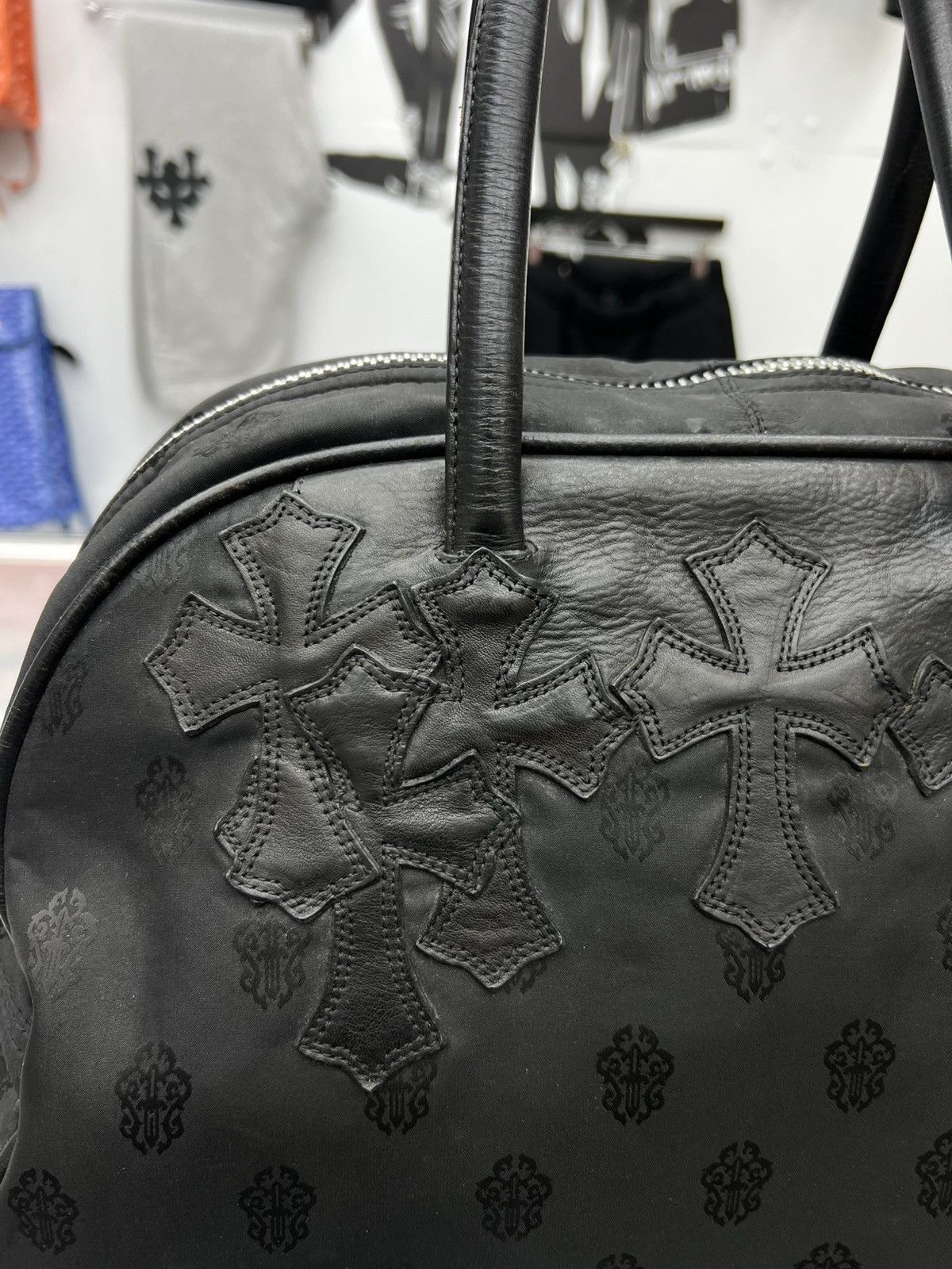 Chrome Hearts CHROME HEARTS LEATHER CROSS PATCH NYLON DAGGER PRINT GYM BAG Size ONE SIZE - 3 Thumbnail