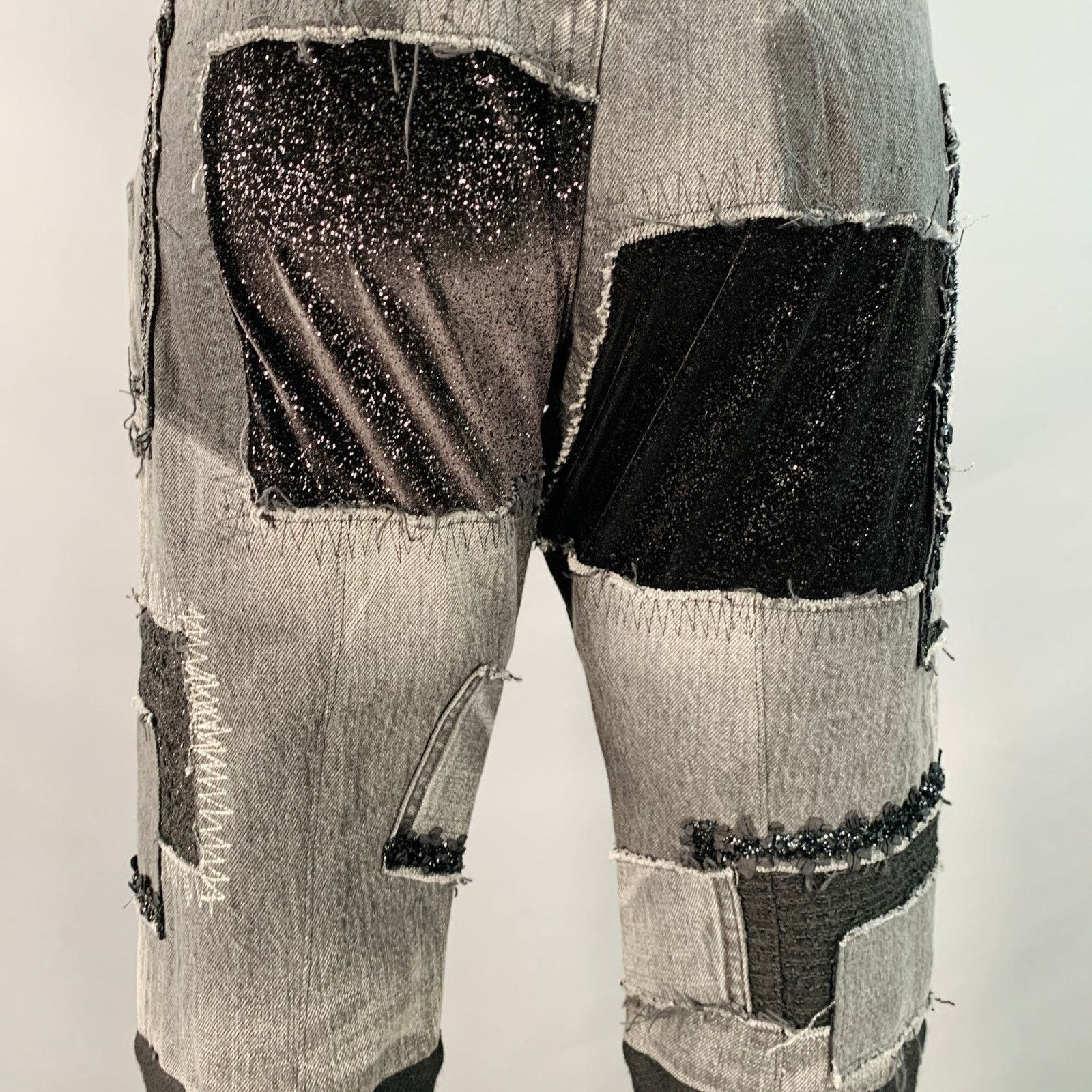 Junya Watanabe M Black Grey Selvedge Denim Patchwork Distressed Jeans Size 32" / US 10 / IT 46 - 5 Thumbnail
