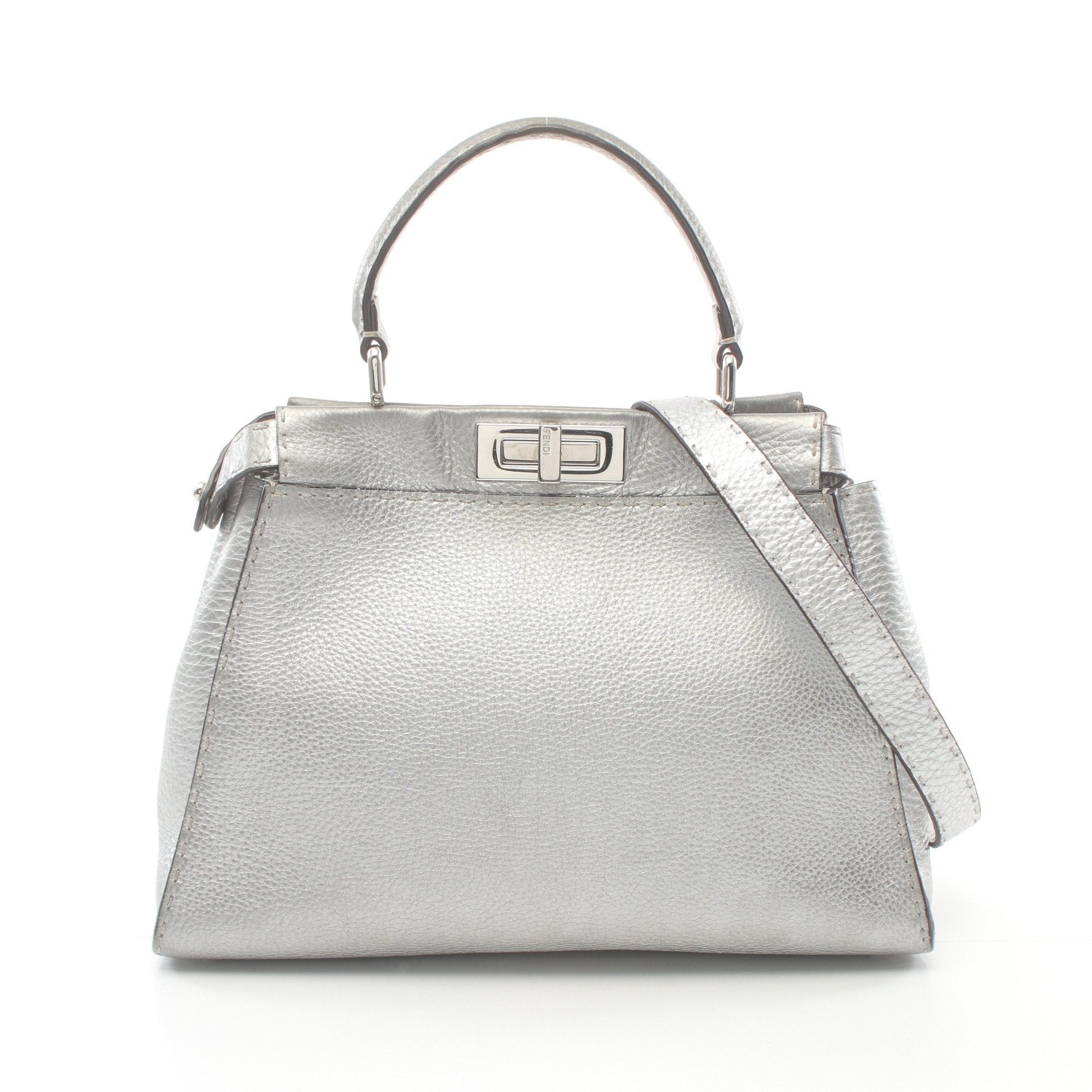 Fendi Fendi Peekaboo Regular Selleria Handbag Leather Silver Size ONE SIZE - 1 Thumbnail