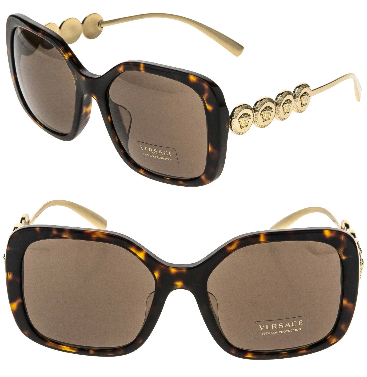 Versace VERSACE VE4375F 4375 Gold Coin Medusa Stud Brown Rectangular Size ONE SIZE - 1 Thumbnail