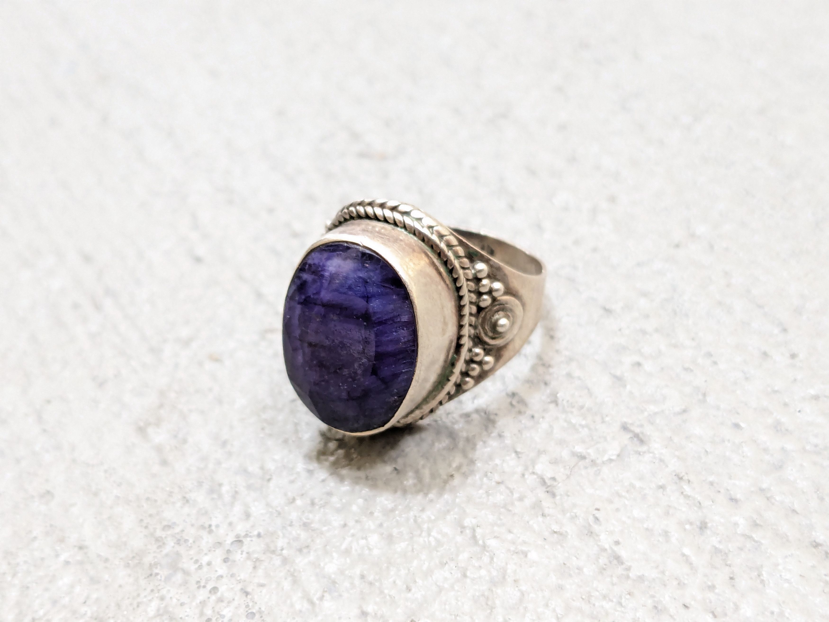Jewelry Vintage Sterling Silver Ring Blue Quartz 7 Native Tribal Size ONE SIZE - 2 Thumbnail
