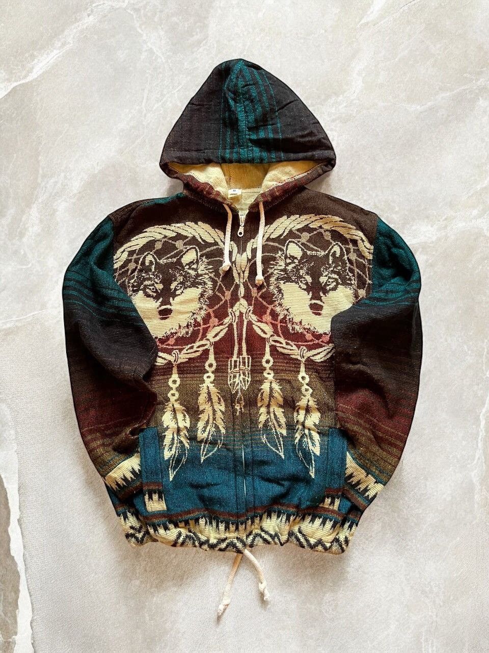 Vintage VINTAGE WOOL ZIP Hoodie WOLVES Indians Y2K Natural Graphic Size US M / EU 48-50 / 2 - 1 Thumbnail