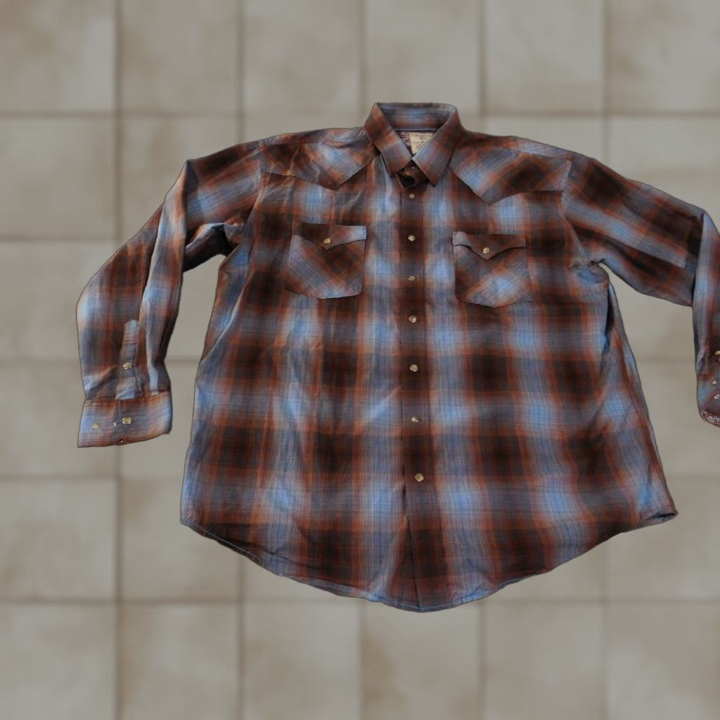 Vintage Panhandle Rough Stock Shirt Mens XL Brown Blue Plaid Pearl Snap Western Rodeo Shirt Size US XL / EU 56 / 4 - 1 Thumbnail