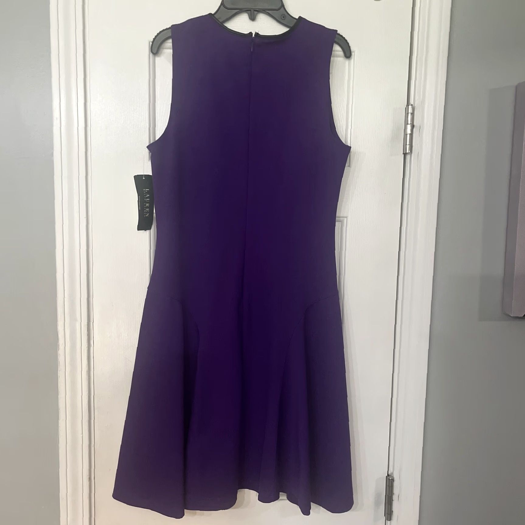 Ralph Lauren Ralph Lauren Dress A-Line Sleeveless Plum Black Faux Leather Trim Ponte Above Knee Size M Women Size M / US 6-8 / IT 42-44 - 3 Thumbnail