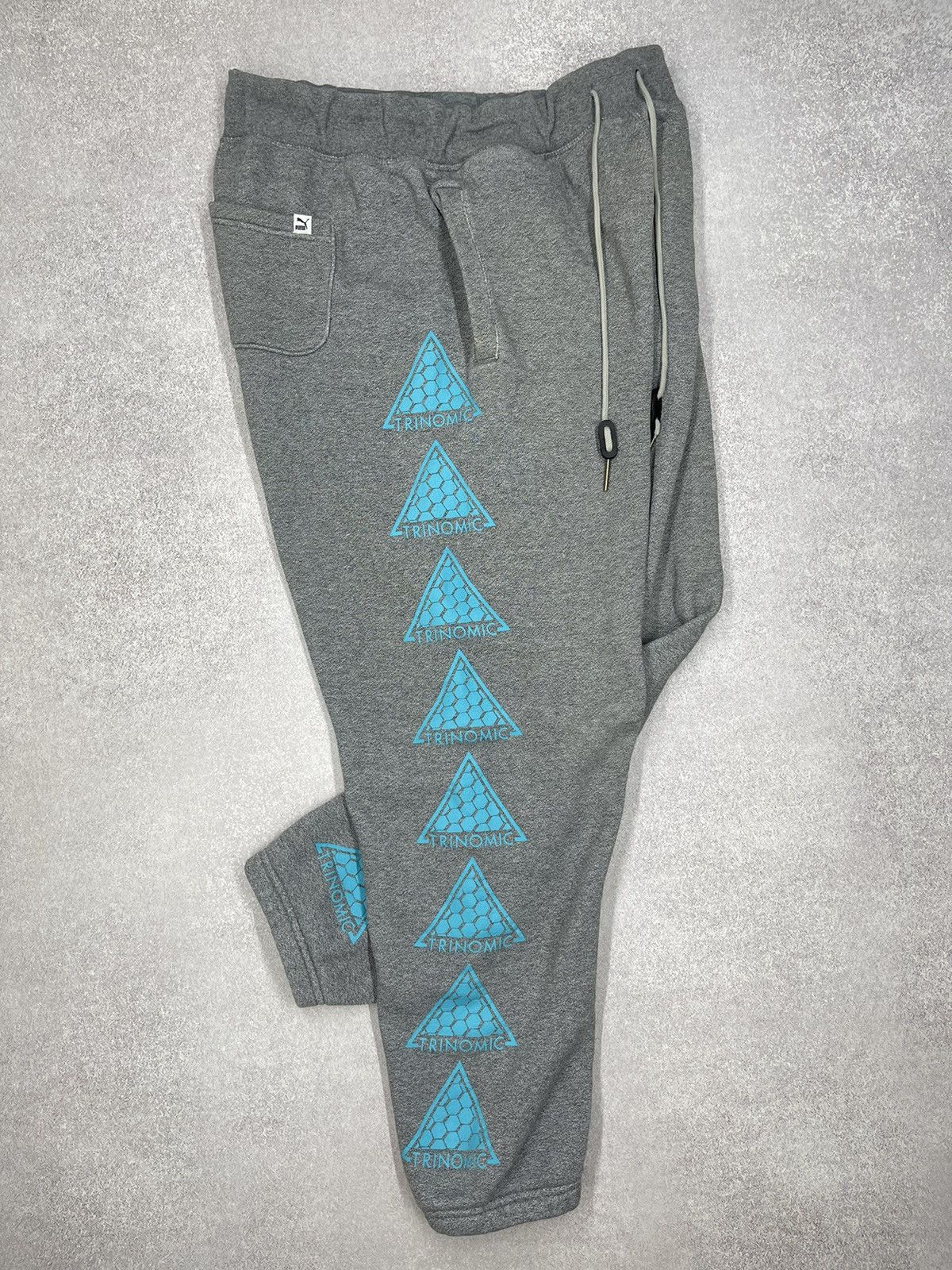 Puma Mens Puma Trinomic Jogger Sweatpants Grey Big Logo Drill Y2K Size US 34 / EU 50 - 4 Thumbnail