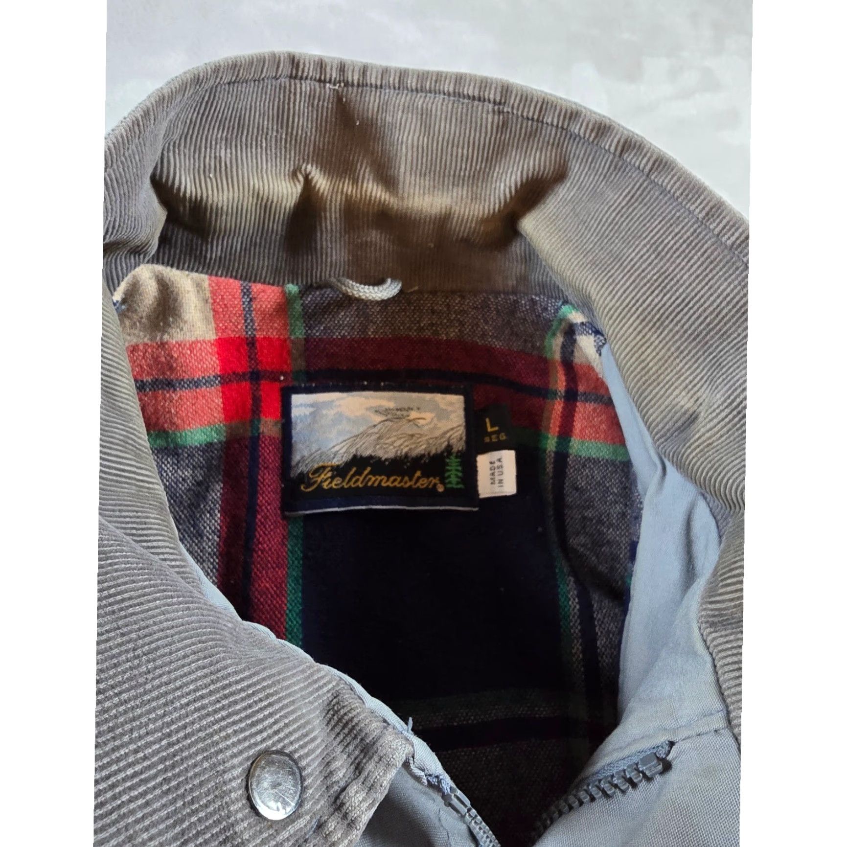Vintage VINTAGE Fieldmaster Chore Jacket Mens L Gray Corduroy Plaid Weathergear Lined Pockets USA Made Size US L / EU 52-54 / 3 - 4 Thumbnail