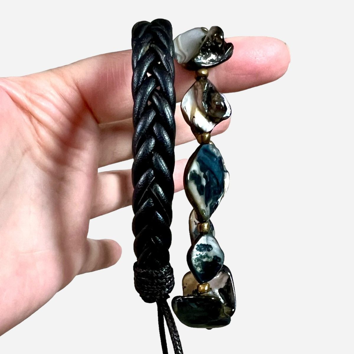 Handmade Two Bracelet Combo Leather Shell Unisex Adjustable Size Size ONE SIZE - 4 Thumbnail