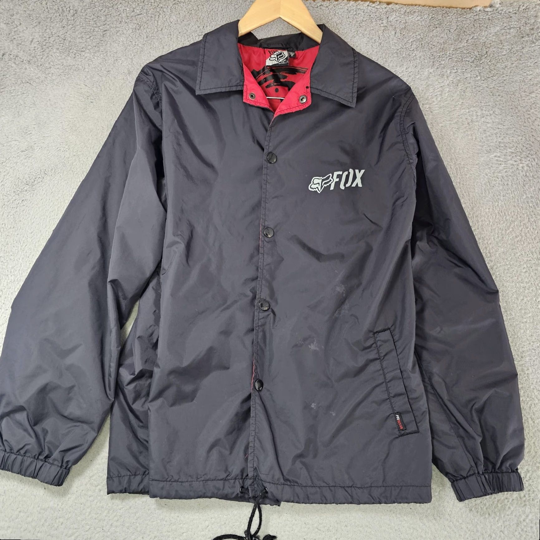Fox Racing VINTAGE Fox Racing Jacket Mens L Black Windbreaker Snap Front Lined Motocross Moto Size US L / EU 52-54 / 3 - 7 Thumbnail