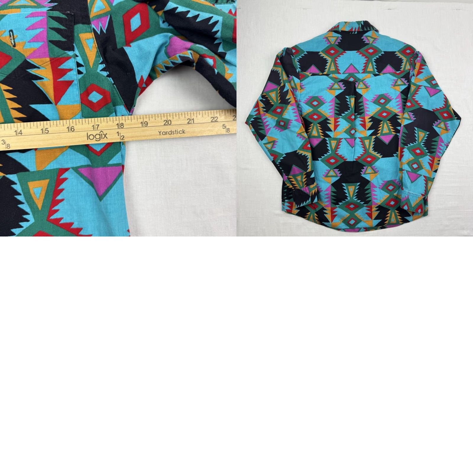 Vintage VINTAGE Frontier Button-Up Shirt Womens M Blue Geometric 90s Aztec Western Cowboys Size M / US 6-8 / IT 42-44 - 8 Thumbnail