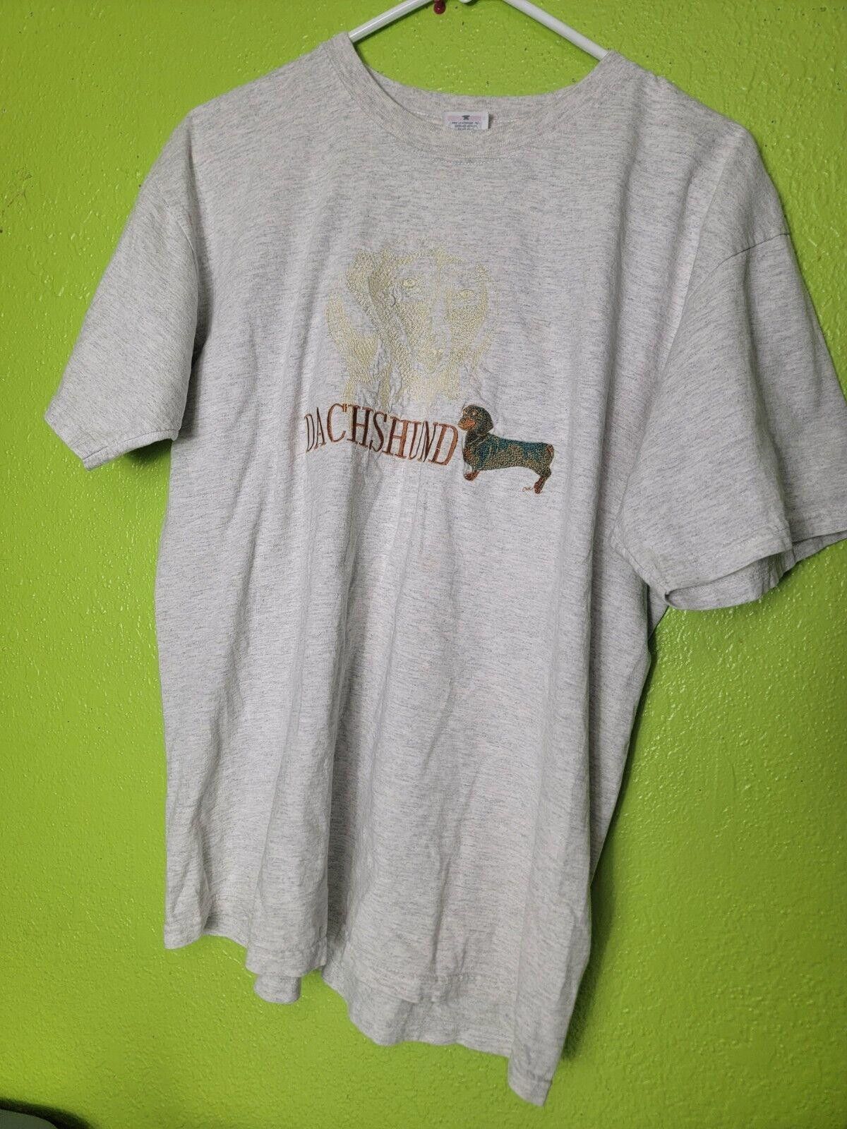 Anvil Vintage Dachshund Spellout Shirt 90s Embroidered Rare VTG Size US L / EU 52-54 / 3 - 1 Thumbnail