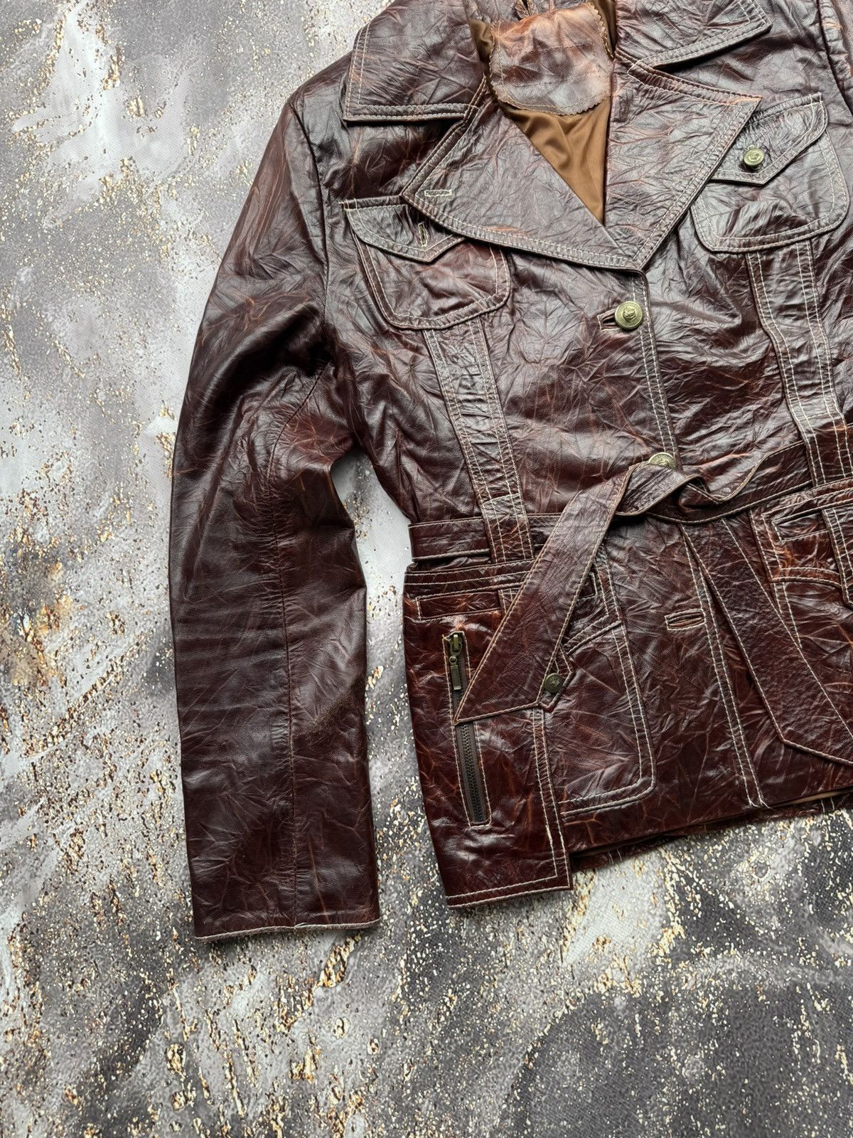 Genuine Leather × Vintage Vintage Leather Jacket With Belt Size S / US 4 / IT 40 - 2 Thumbnail