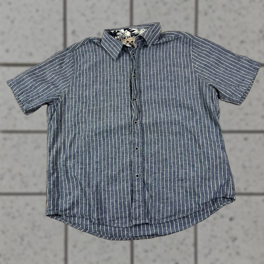 Vintage Mens Report Collection Shirt XL Blue Stripe Linen Cotton Blend Button Up Short Sleeve Casual Travel Size US XL / EU 56 / 4 - 1 Thumbnail