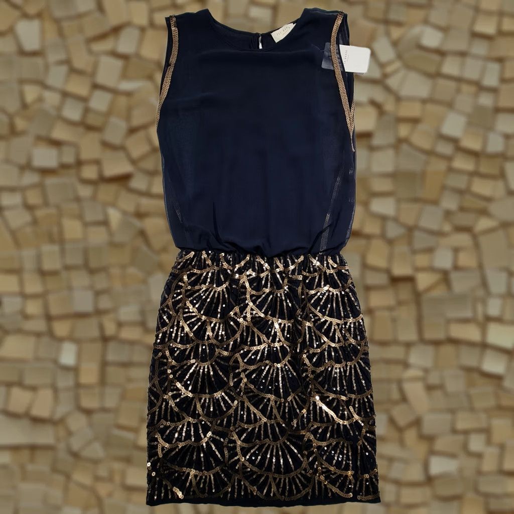 Ted Baker Ted Baker Womens Dress Navy Blue 8 UK Sleeveless Knee Length Sequinned Size M / US 6-8 / IT 42-44 - 1 Thumbnail