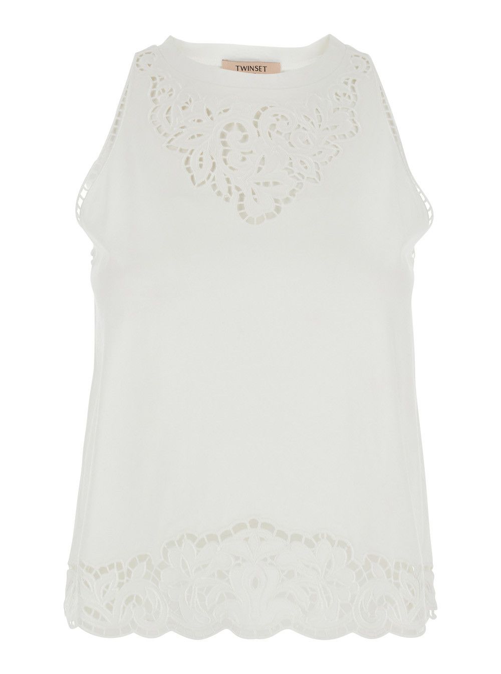 TWINSET White Top with Cotton Lace Details for Women Size L / US 10 / IT 46 - 1 Thumbnail