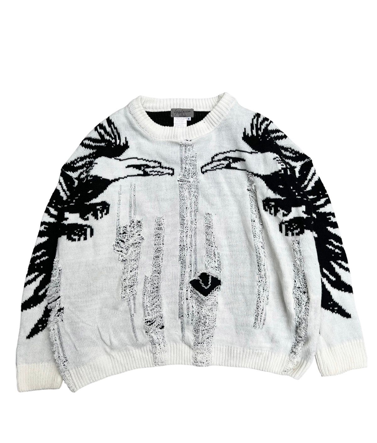 Pre-owned Yohji Yamamoto Aw96  Pour Homme Eagle Distressed Sweater In White