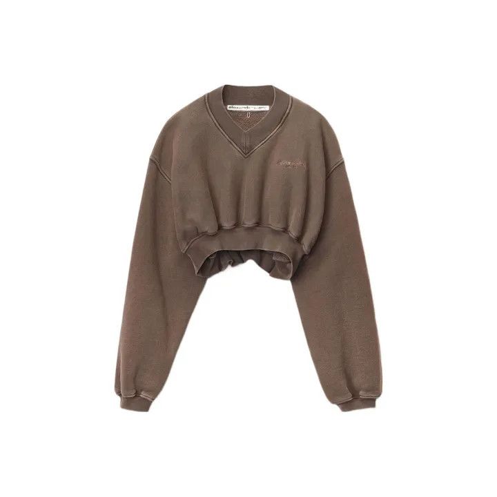 Alexander Wang Alexander Wang Brown Cropped V-Neck Sweatshirt 0079 Size S / US 4 / IT 40 - 1 Thumbnail