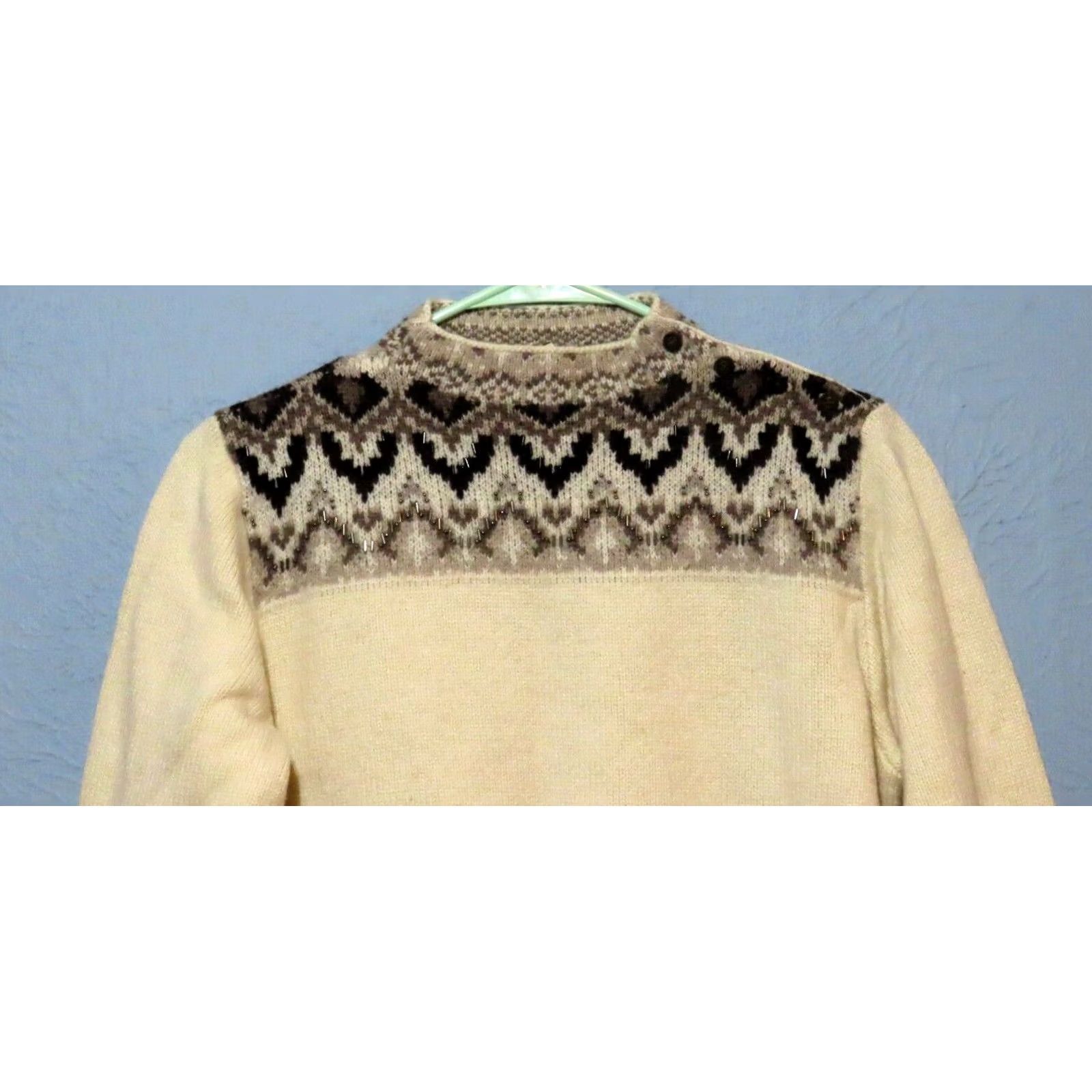 Coldwater Creek Coldwater Creek Sweater Womens L Nordic Beaded Crewneck Buttoned Knit Ivory Size L / US 10 / IT 46 - 2 Thumbnail