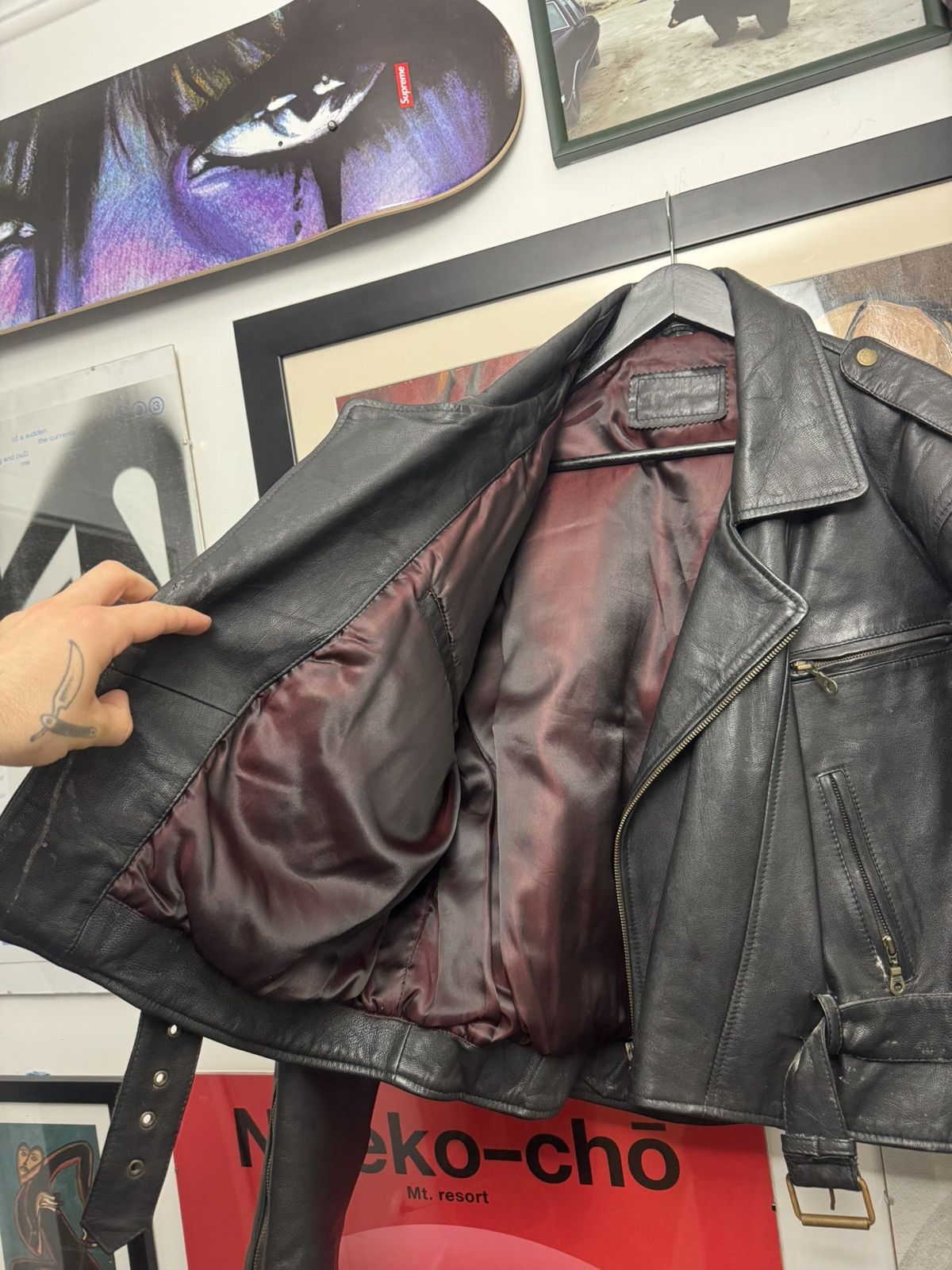 Leather Rare Vintage 90s Leather Jacket High Quality Punk Rock Hype Size US L / EU 52-54 / 3 - 3 Thumbnail