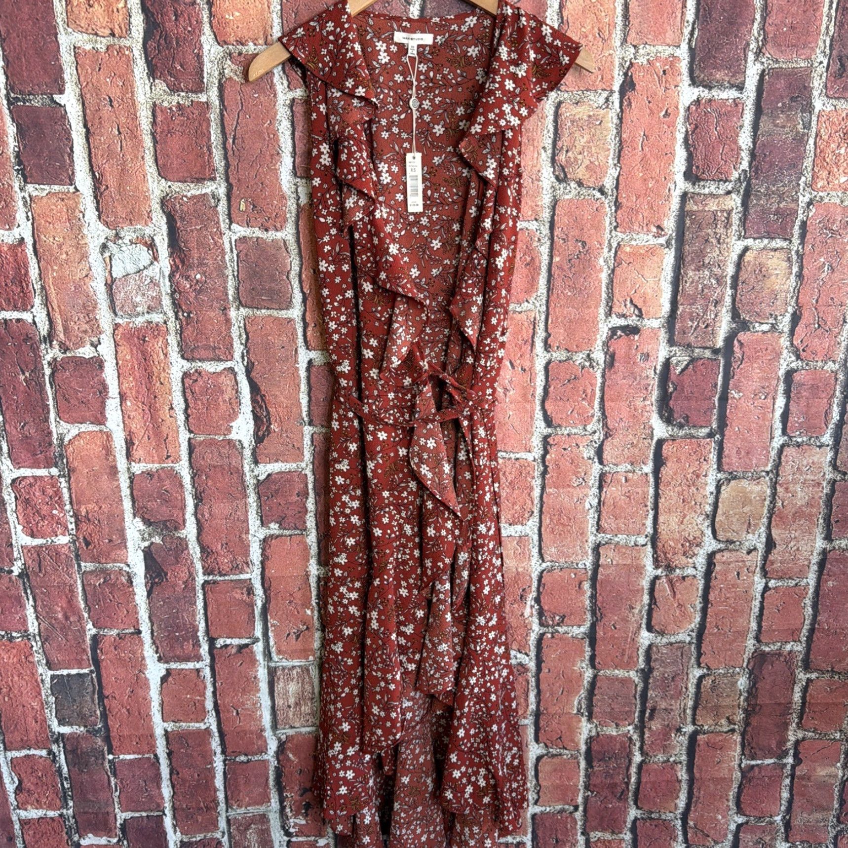 Vintage Max Studio Midi Wrap Dress Orange Floral Womens XS NWT Size XS / US 0-2 / IT 36-38 - 2 Thumbnail