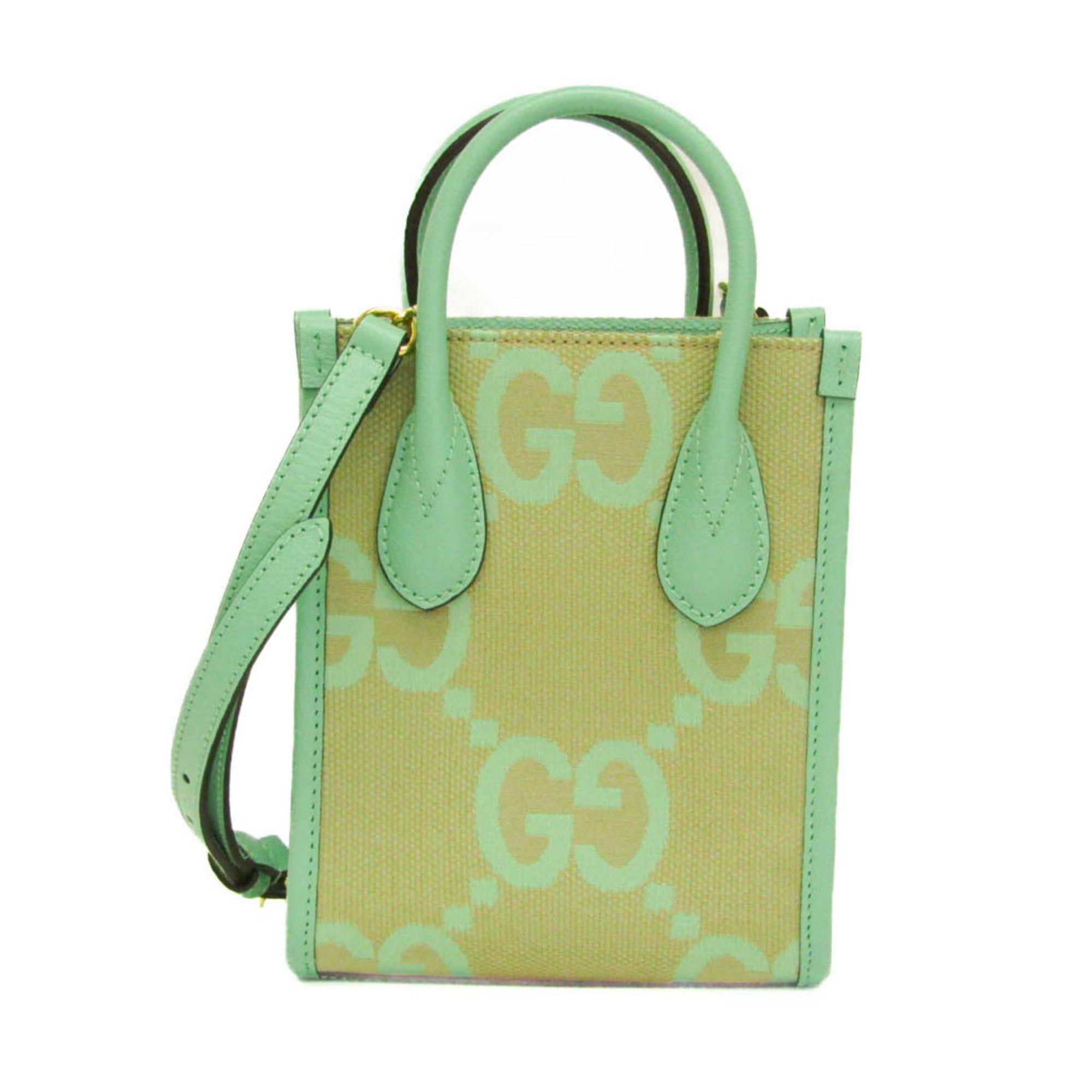 Gucci Gucci Jumbo GG 671623 Women's Canvas,Leather Handbag,Shoulder Bag Beige,Light Green Size ONE SIZE - 1 Thumbnail