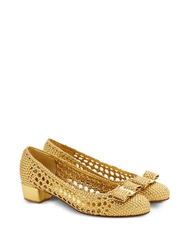 Salvatore Ferragamo o1s1rm0924 Vara Woven Pumps in Gold Size US 6.5 / IT 36.5 - 2 Thumbnail