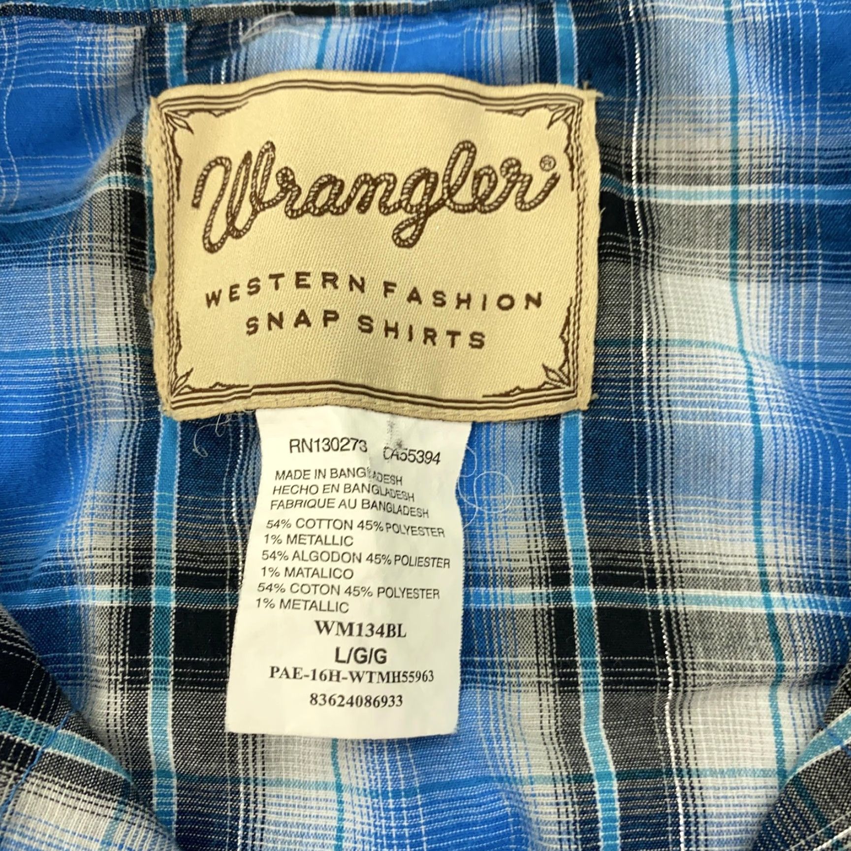 Wrangler Wrangler Shirt Large Blue Plaid Western Fashion Snap Pearl Pockets Rodeo Mens Size US L / EU 52-54 / 3 - 7 Thumbnail