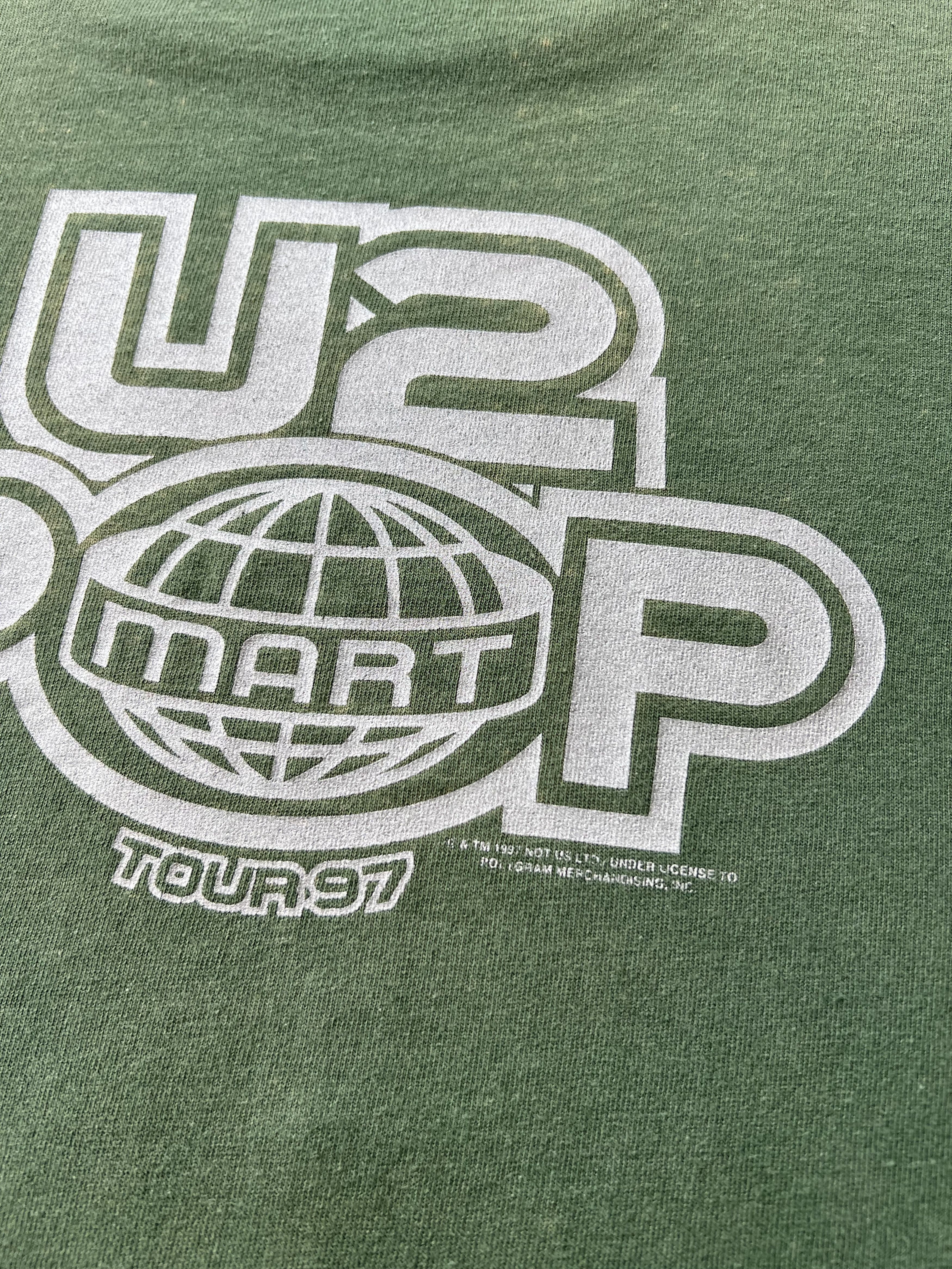 Band Tees Vintage 1997 U2 Popmart Tour Rock Band Faded Green T-shirt Size US XL / EU 56 / 4 - 23 Thumbnail