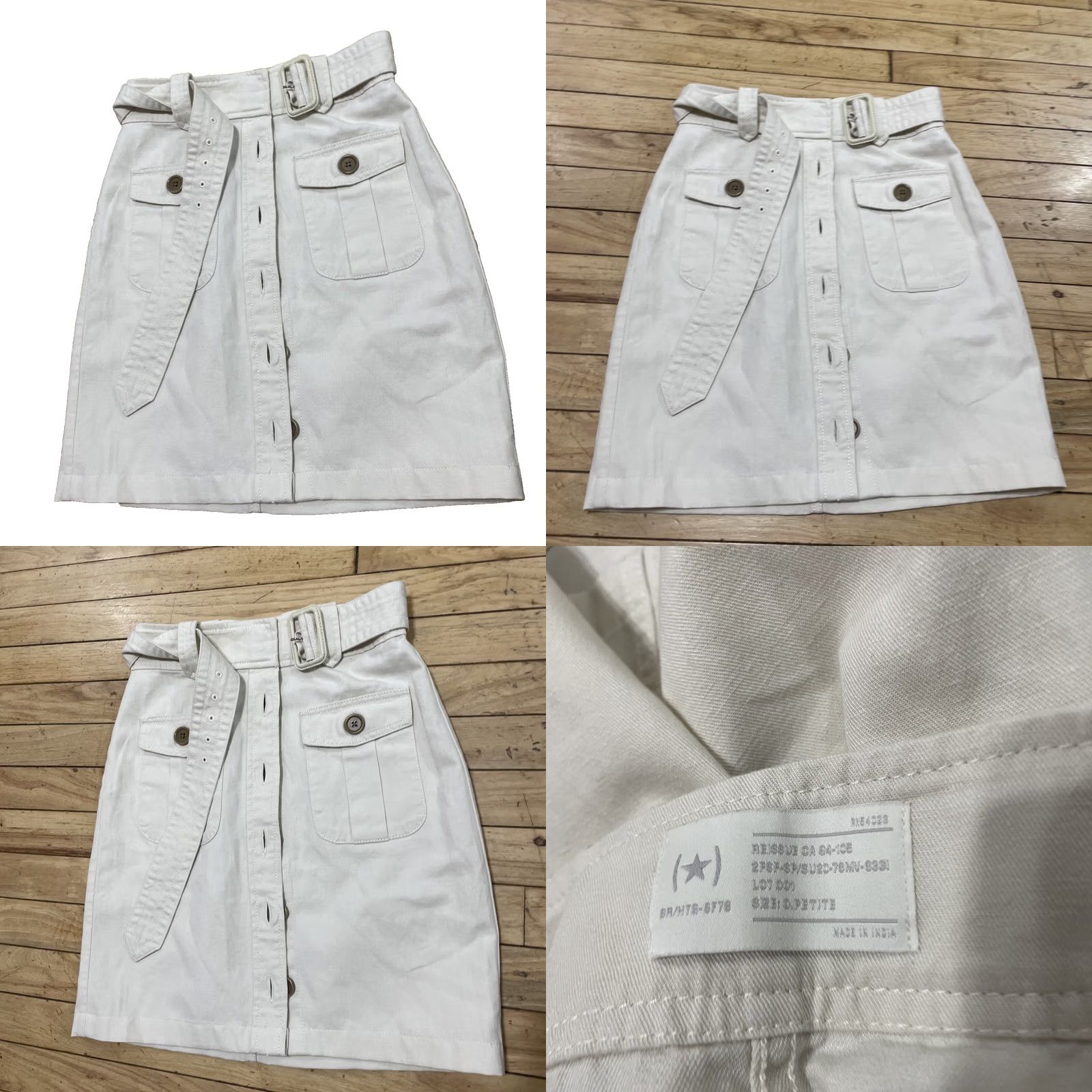 Vintage VINTAGE Military Button Front Twill Mini Skirt Women Petite 0 Belted Retro Cream 26x17 Size 25" / US 0 / IT 36 - 10 Thumbnail