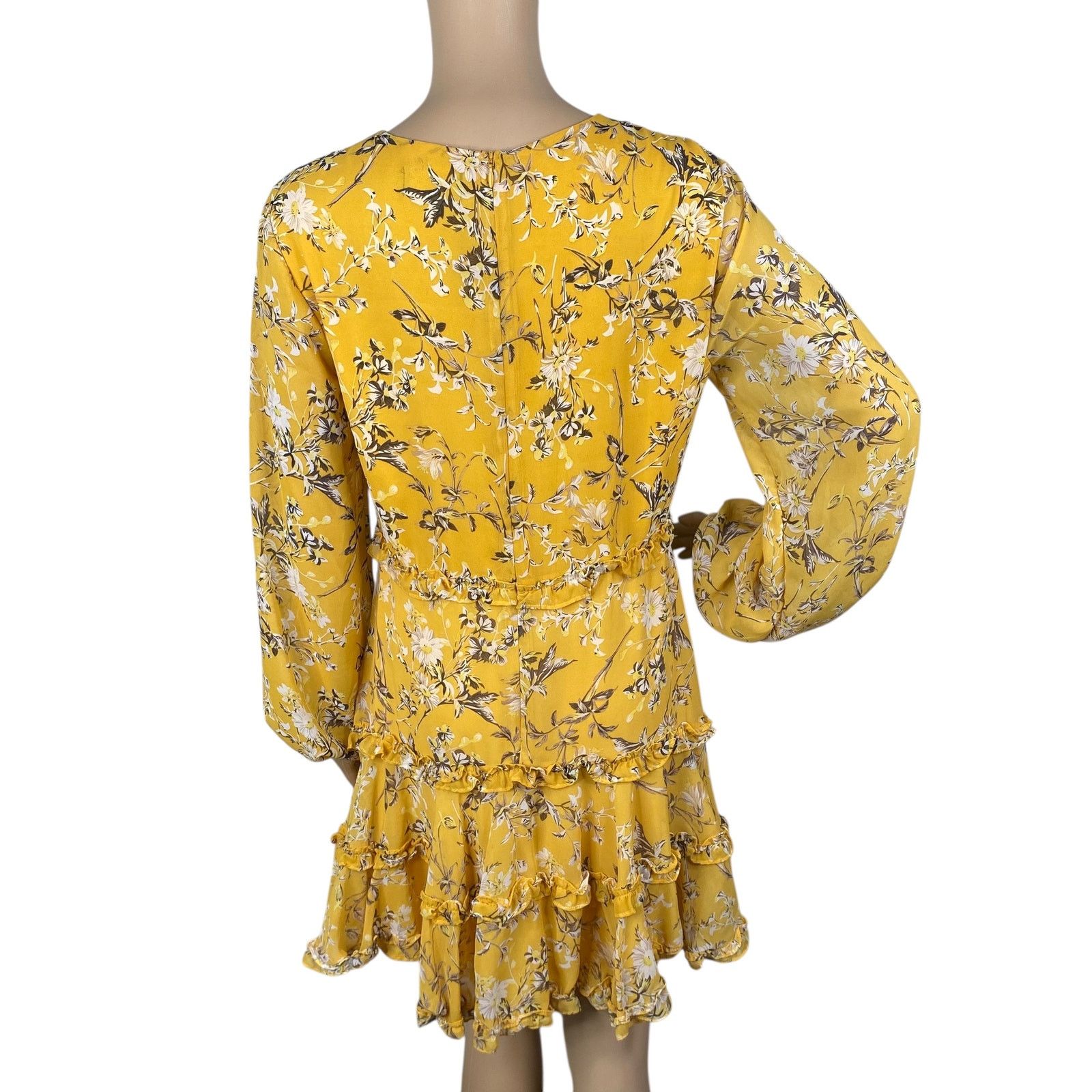 Anthropologie Bardot Yellow Floral Lace Up Ruffle Romantic Mini Dress SZ 8 Size M / US 6-8 / IT 42-44 - 10 Thumbnail