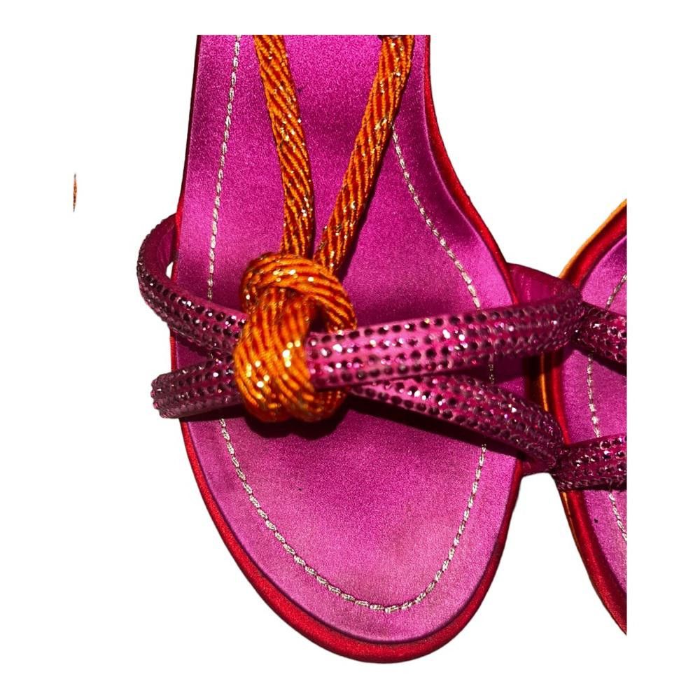 Designer Rene Caovilla Pink/Orange Rhinestone Platform Tie Heels 9.5 Size US 9.5 / IT 39.5 - 8 Thumbnail