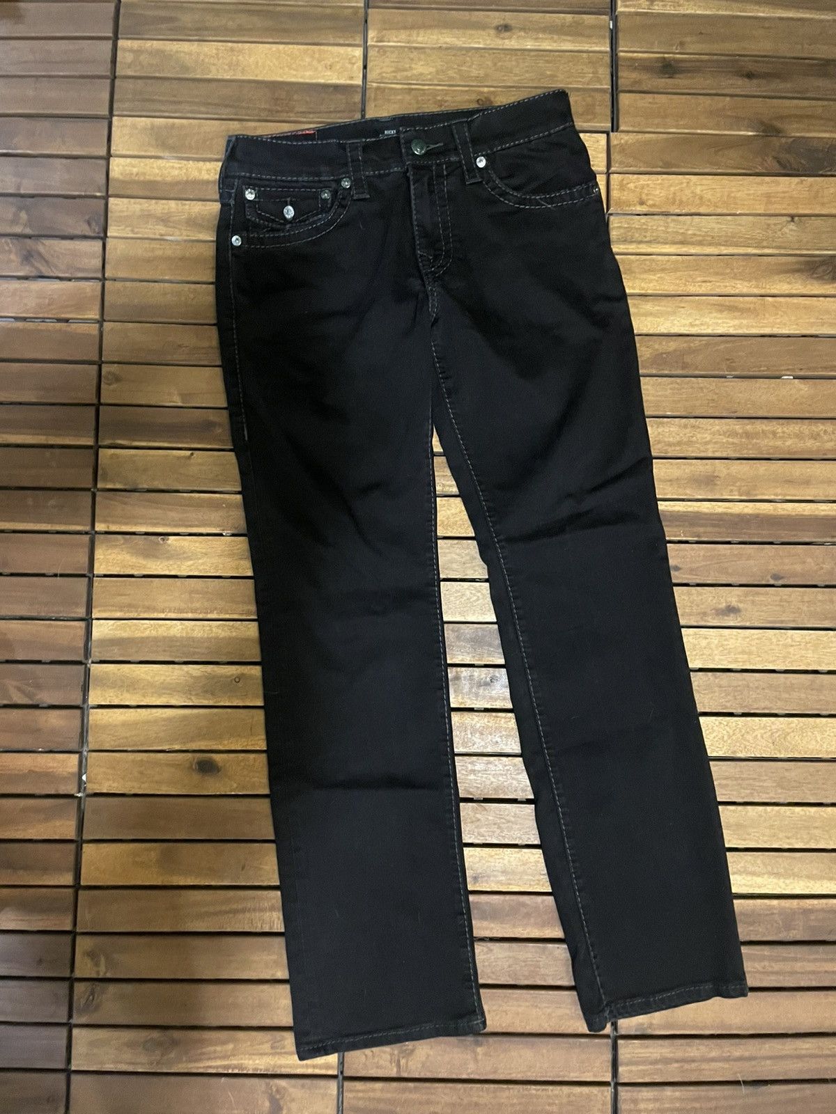 True Religion True Religion Black Denim Jeans Ricky / Relaxed Straight Fit Size 31" - 3 Thumbnail