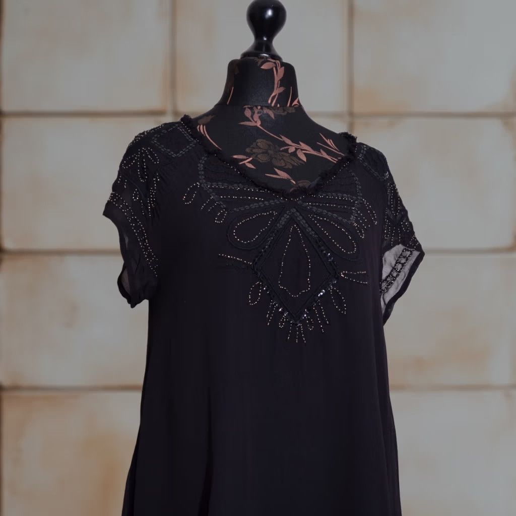 Desigual Desigual Womens Black Top Blouse Chiffon V Neck Short Sleeve Size L Size L / US 10 / IT 46 - 1 Thumbnail